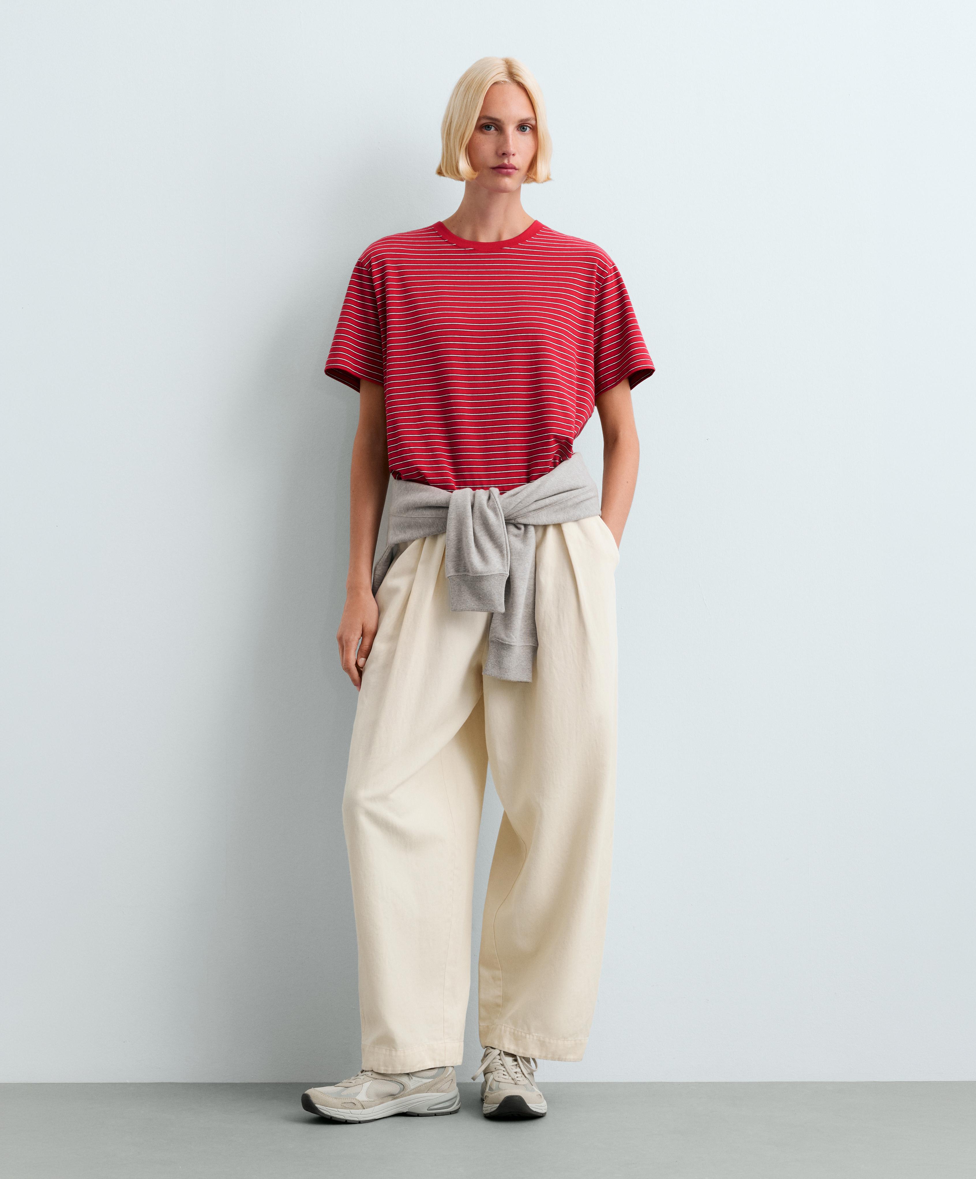 Striped short-sleeved T-shirt — RED