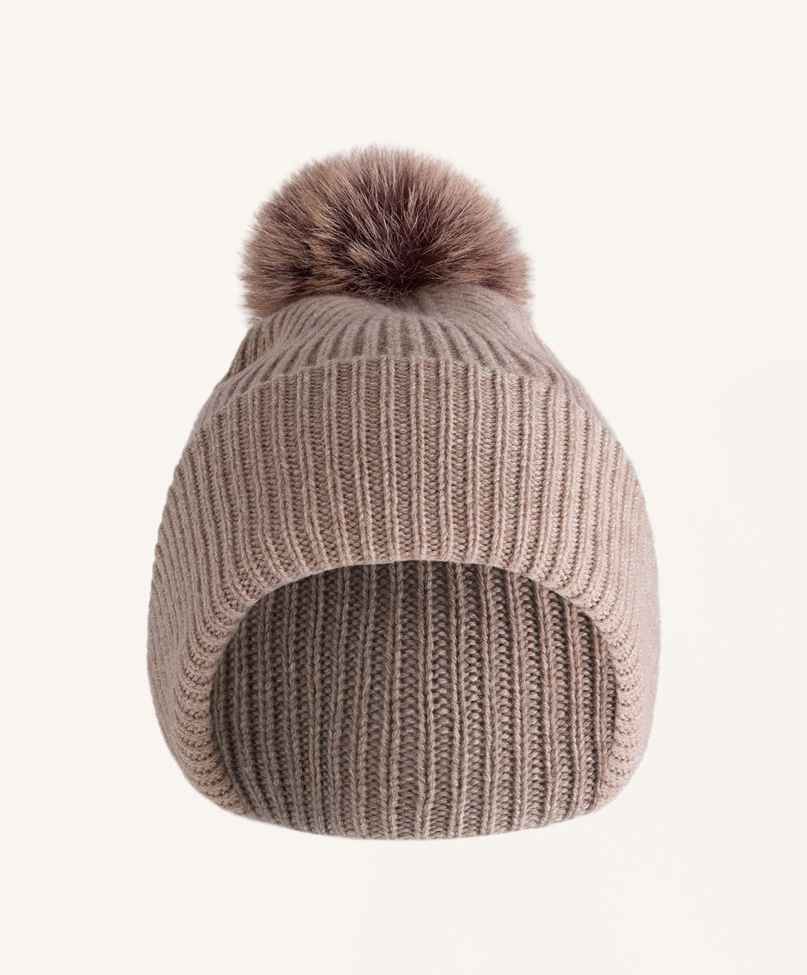 Wool blend knit pompom hat — SOFT MINK
