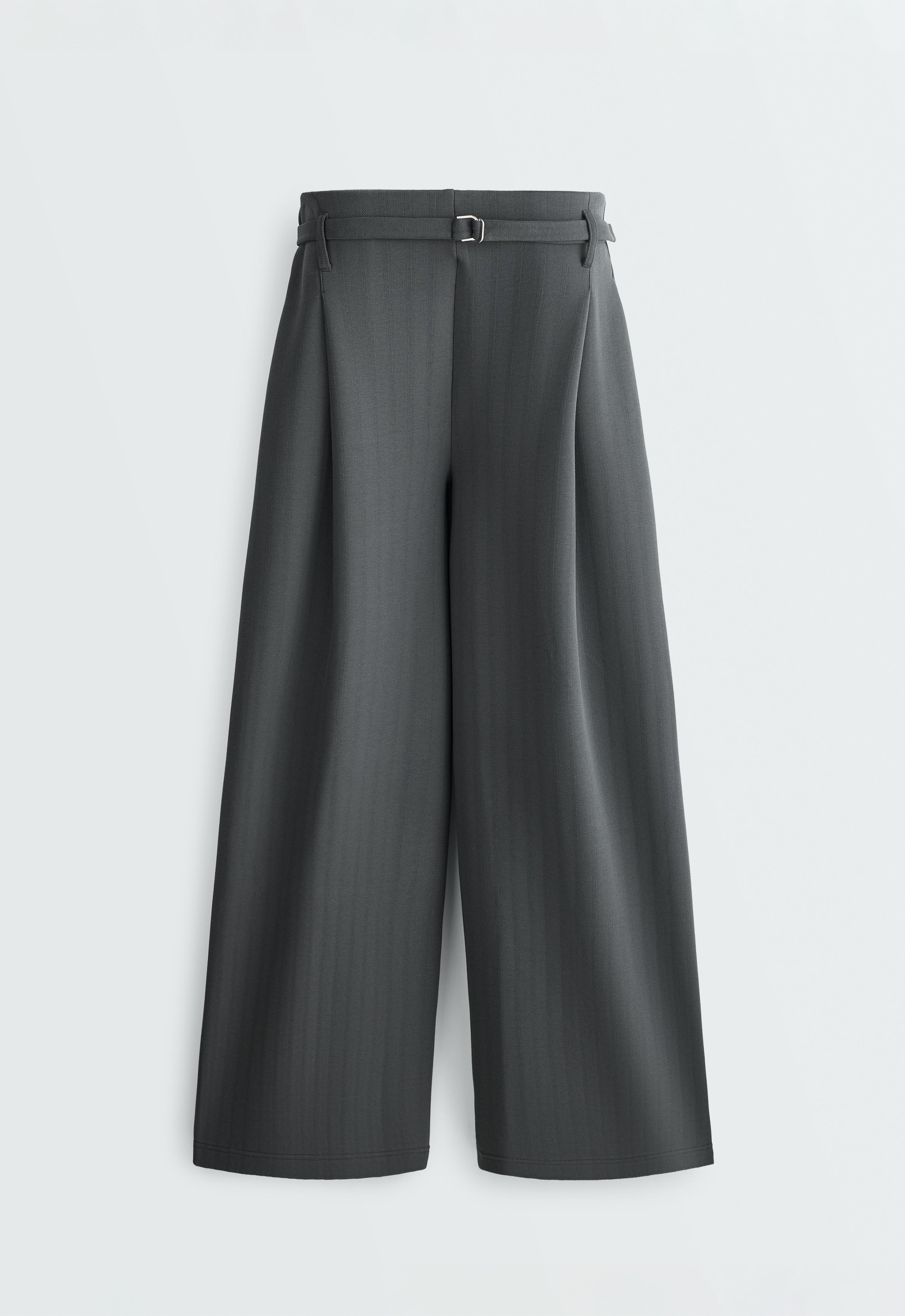 Striped cotton piqué wide-leg trousers — STEEL GREY