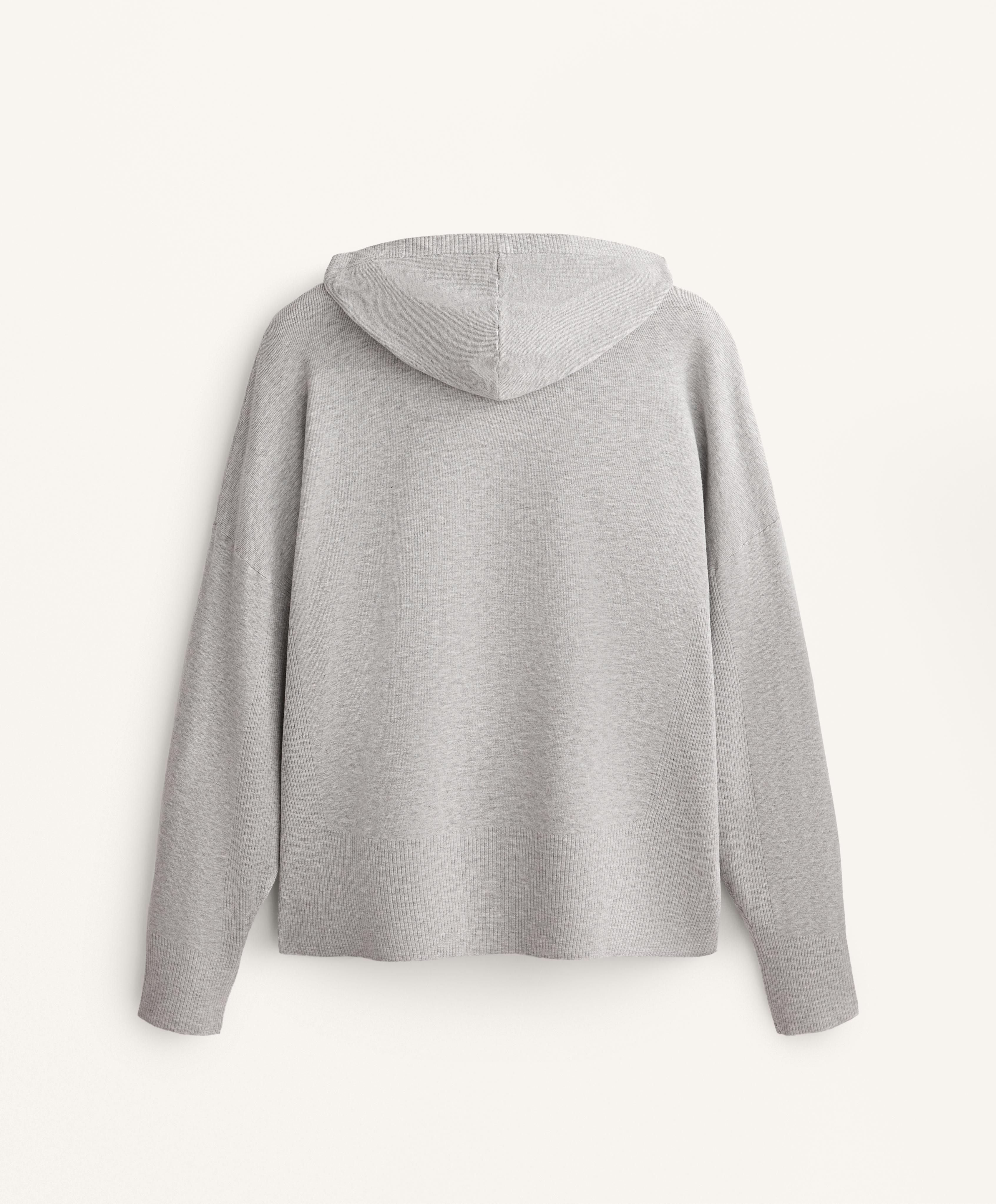 Long hooded knit jacket with rib detail