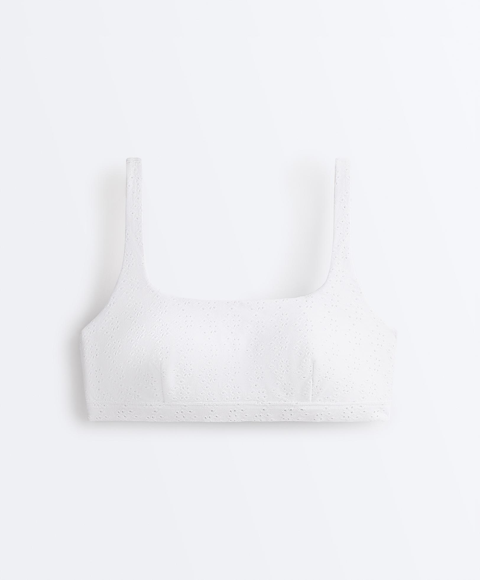 Embroidered medium-support sports bra — WHITE