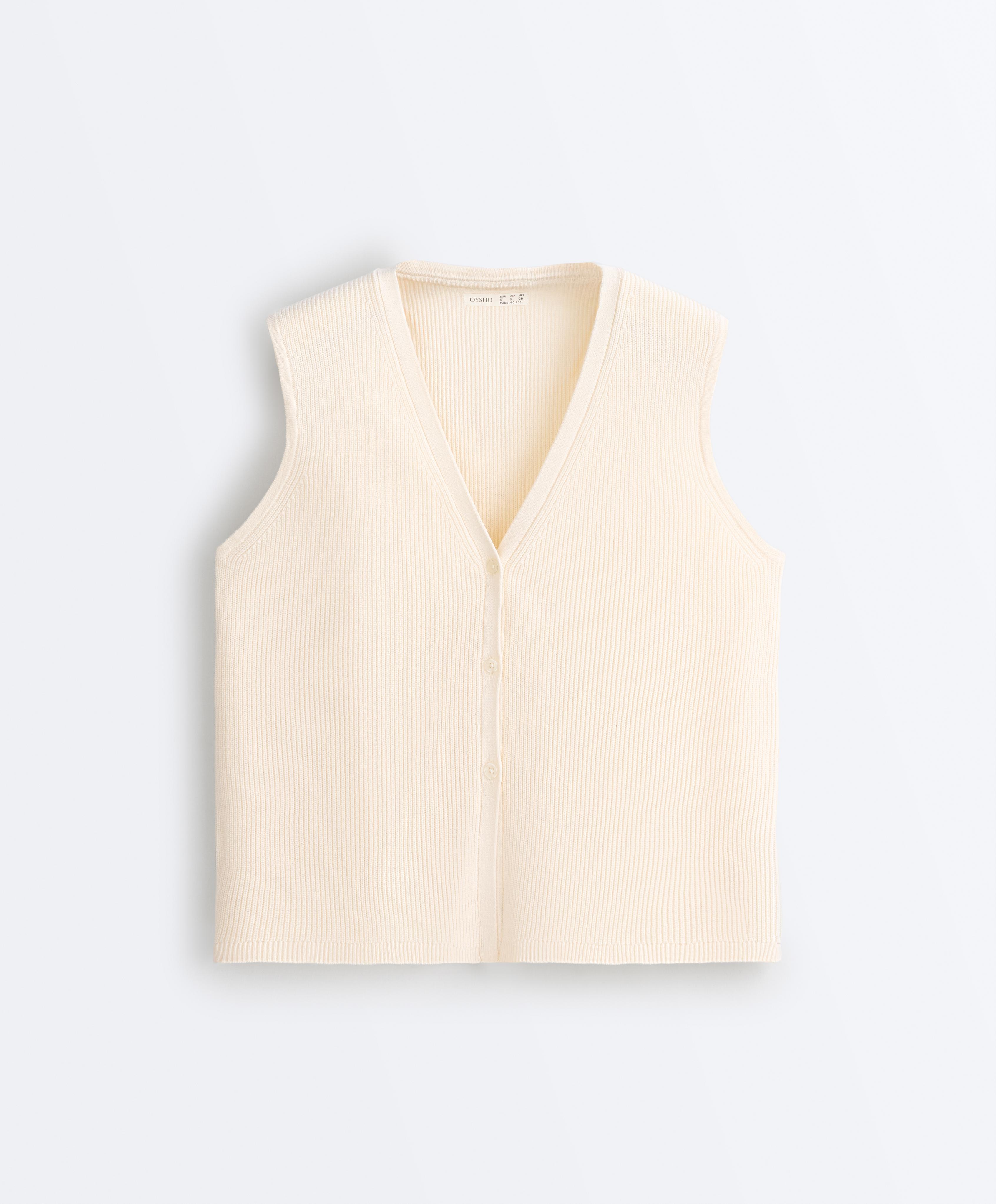 Cotton blend V-neck knit cardigan — ECRU