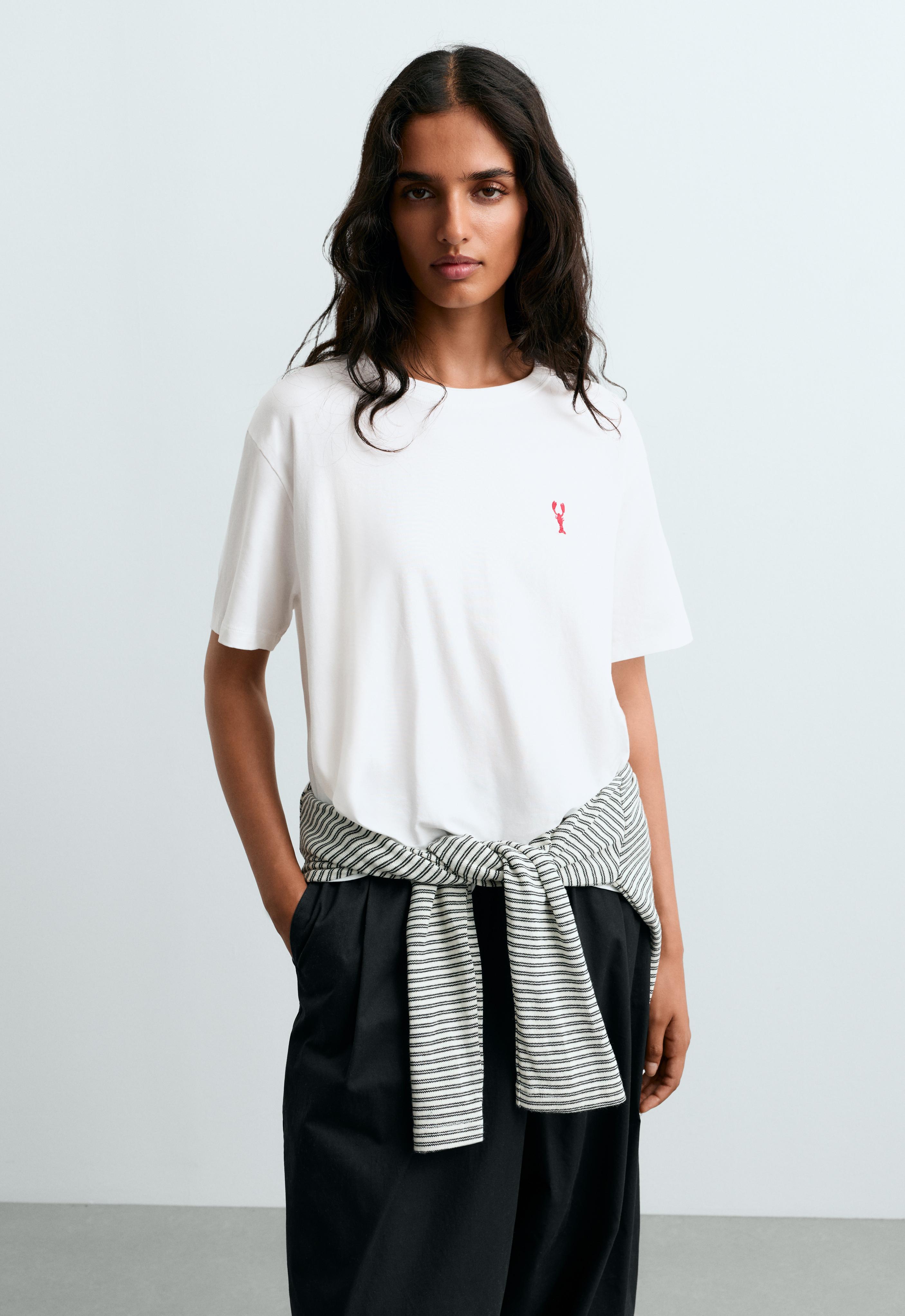 Boxy-Shirt aus Baumwollmischung mit Stickerei