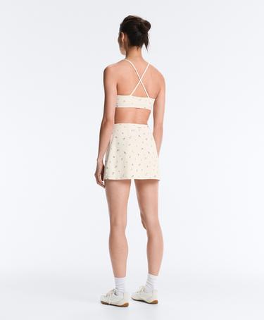 Evermove high rise floral print short skirt — PALE ECRU 9