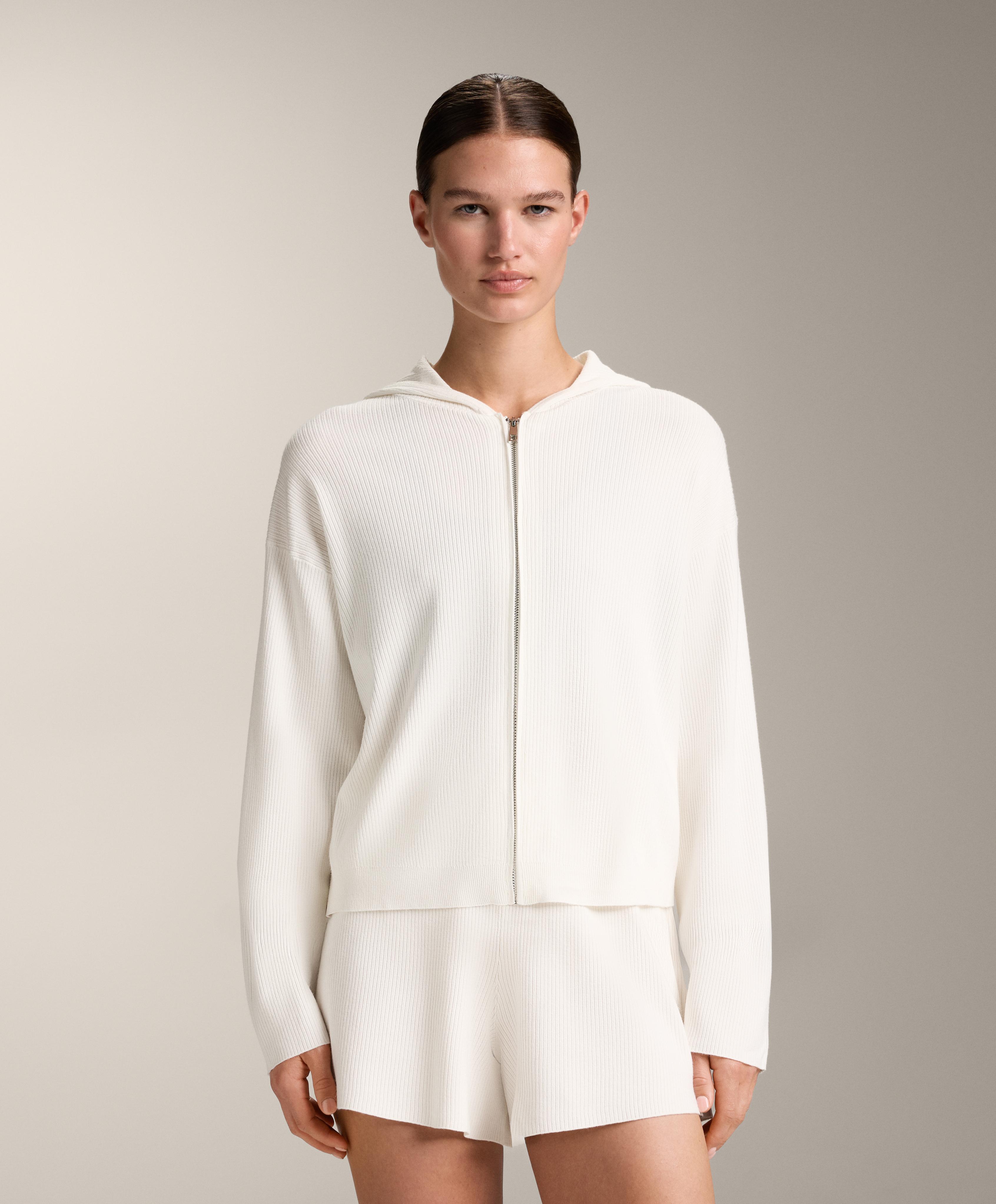 Washed knit hooded jacket — WHITE
