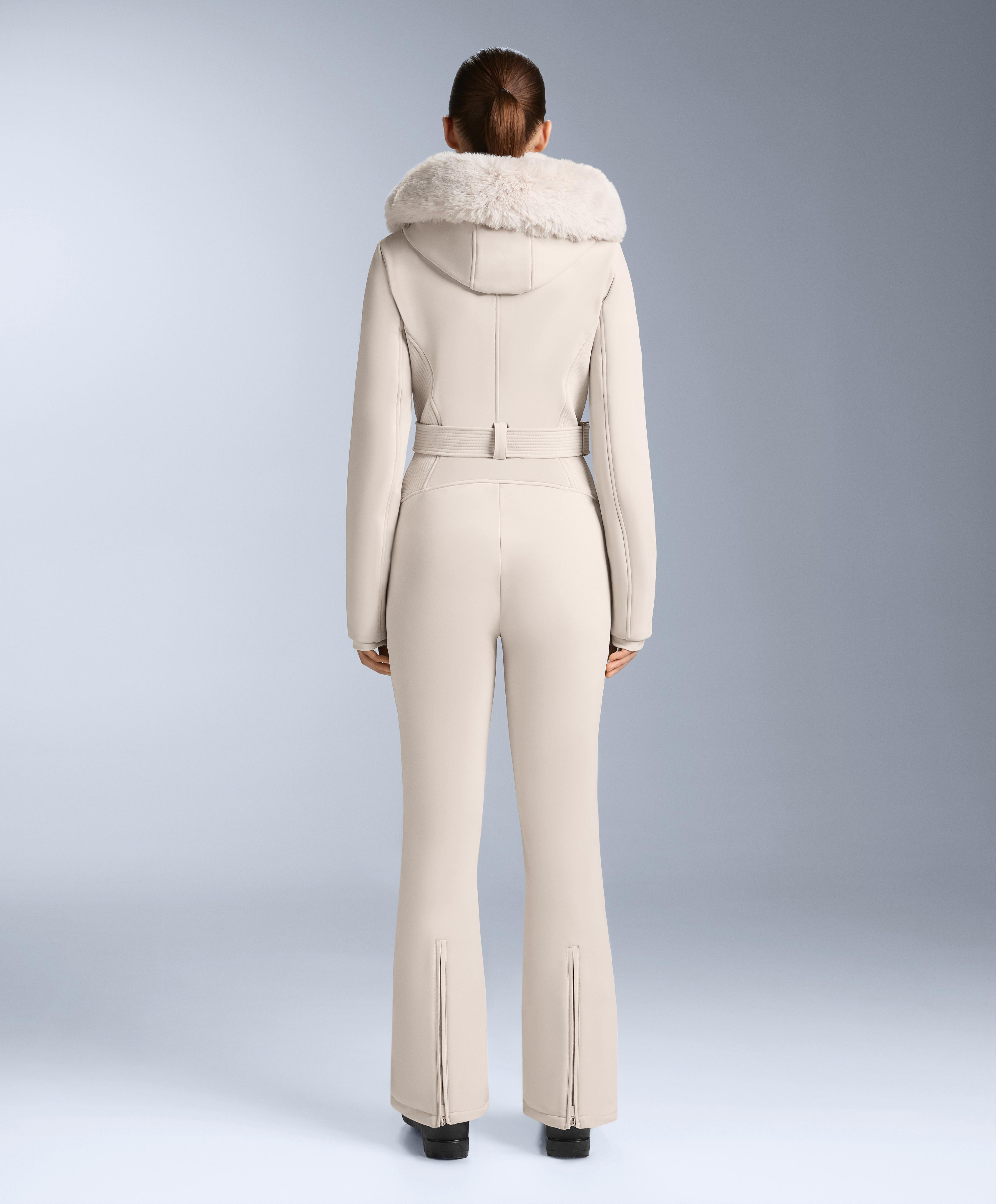Water-resistant fitted stretch SKI jumpsuit — PALE MINK