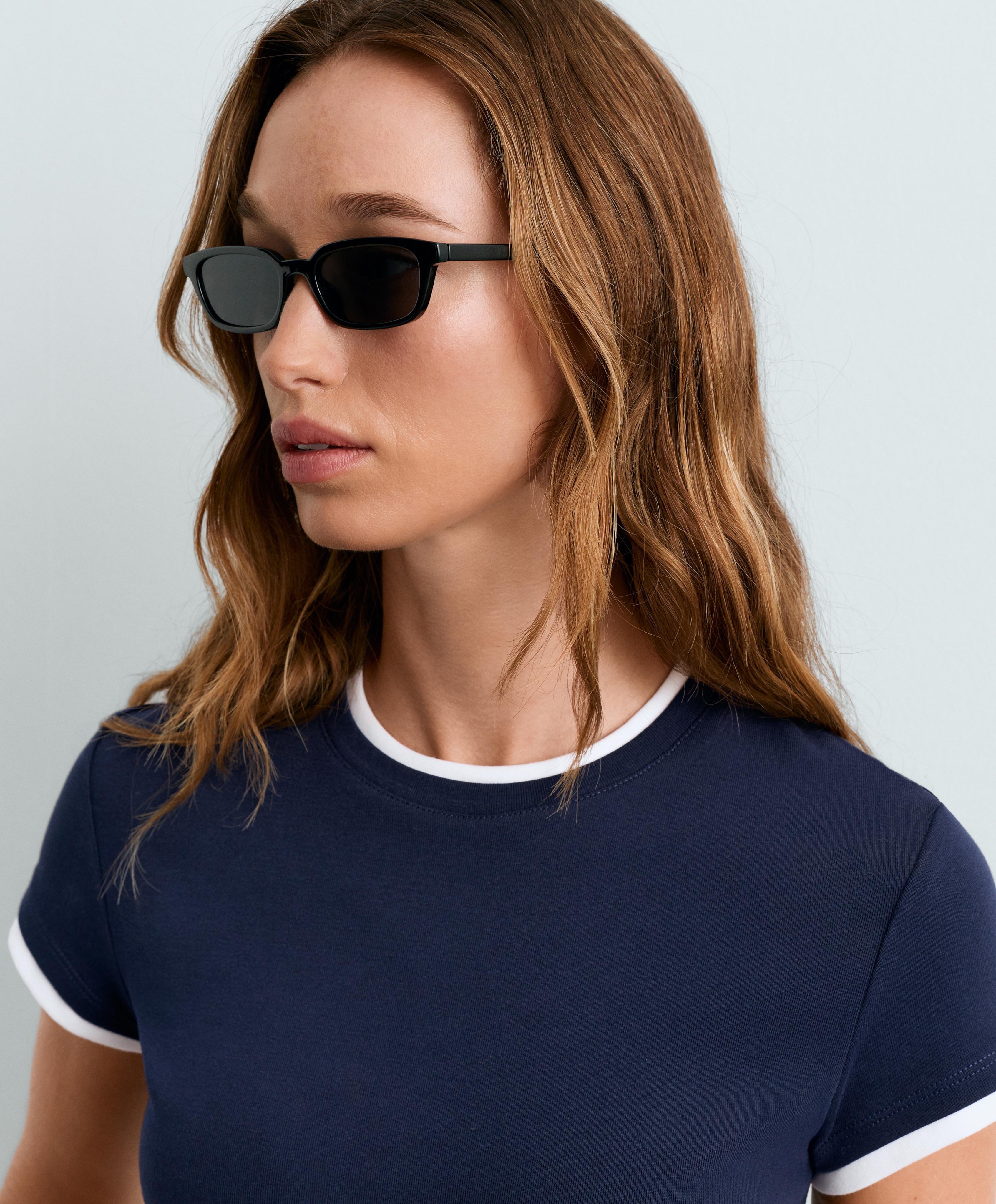 Cotton blend double rib effect short sleeve T-shirt — NAVY BLUE