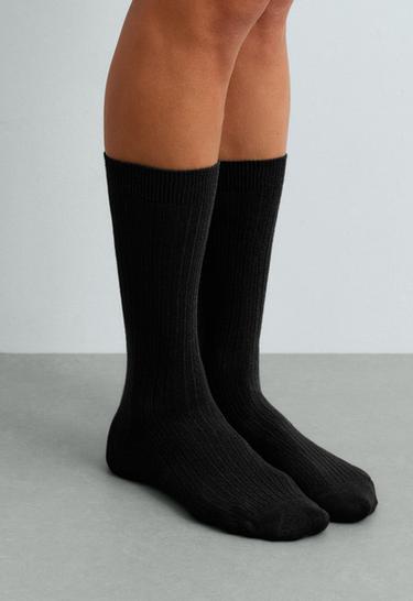 Ribbed modal blend socks with 15% cashmere — BLACK 2