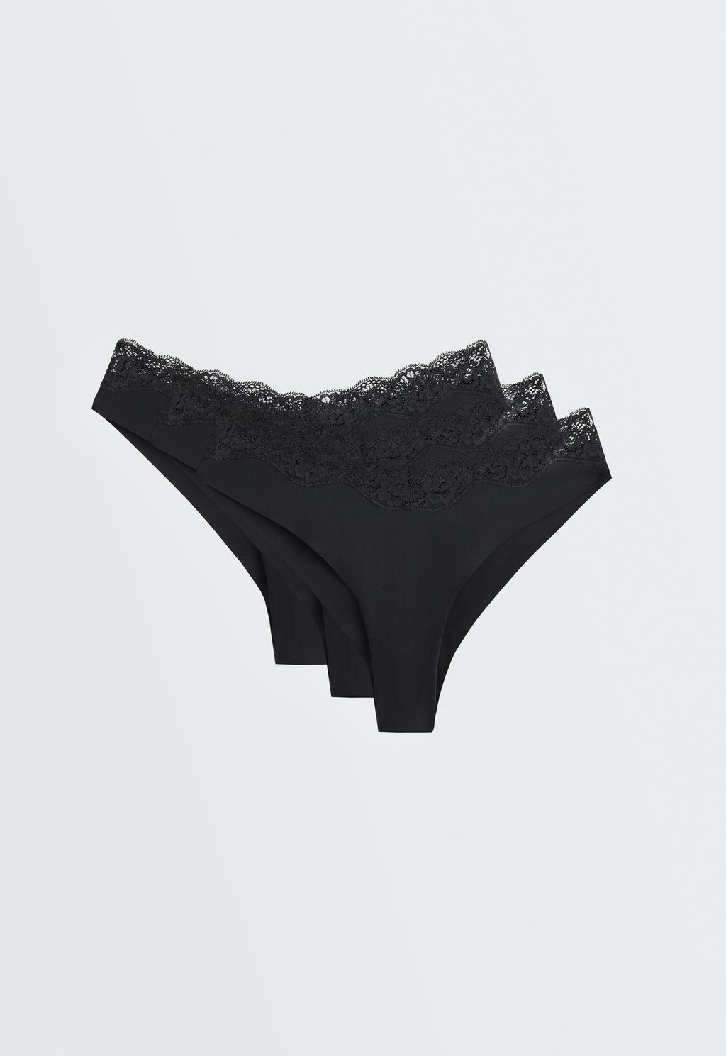 3 V-cut lace laser-cut polyamide Brazilian briefs