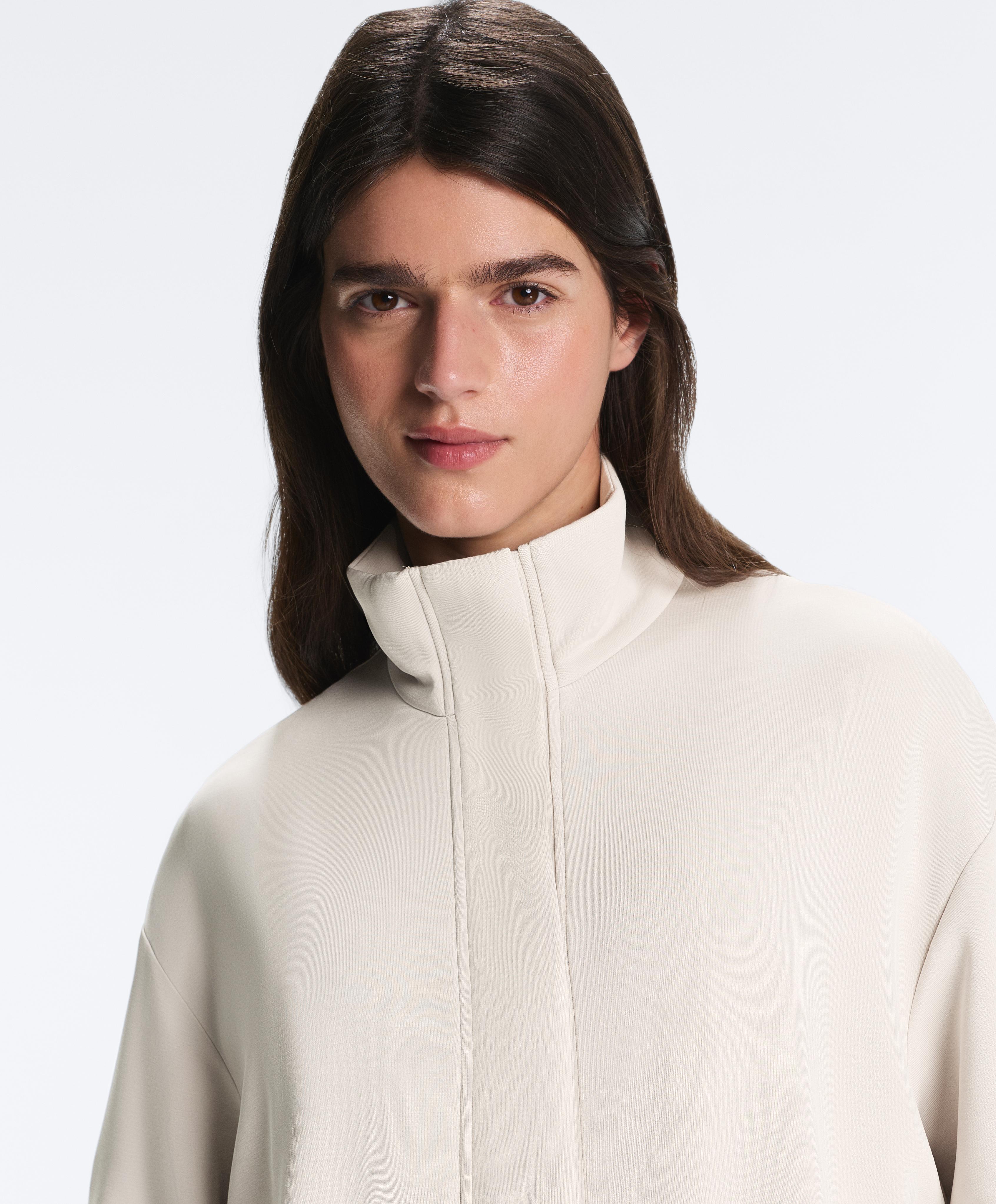 Long soft-touch jacket with modal and pockets — PALE MINK