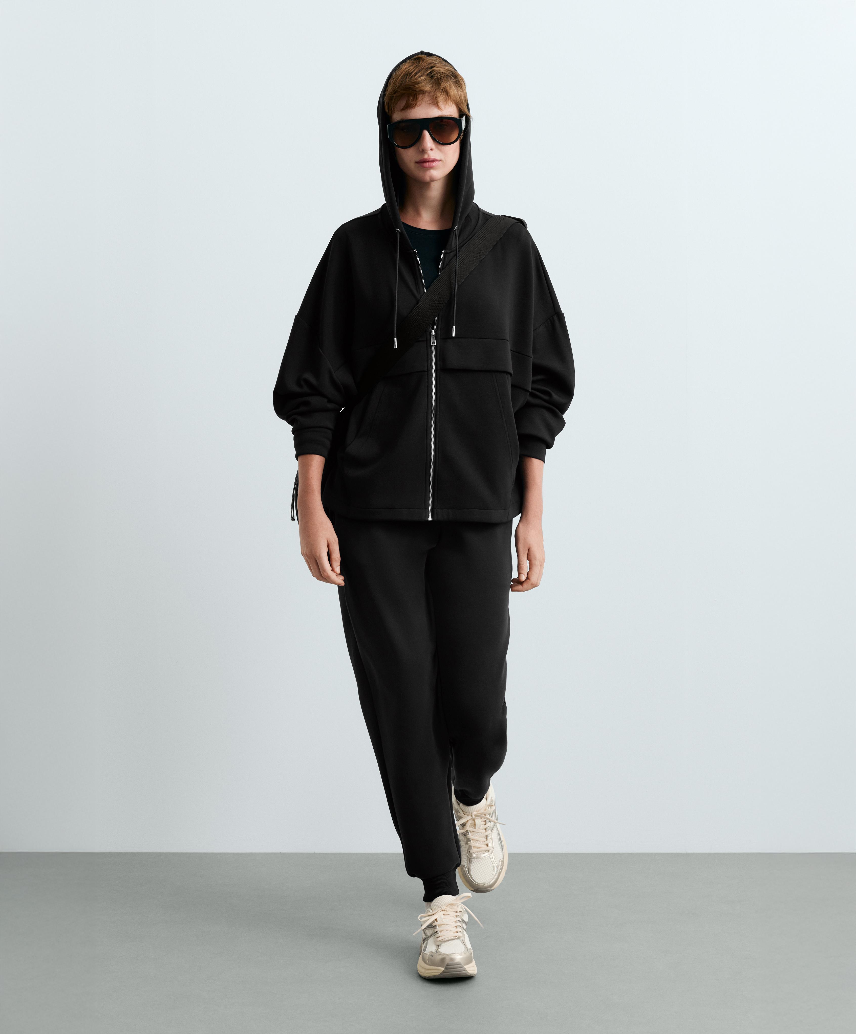 Slim-fit rib modal soft-touch joggers — BLACK