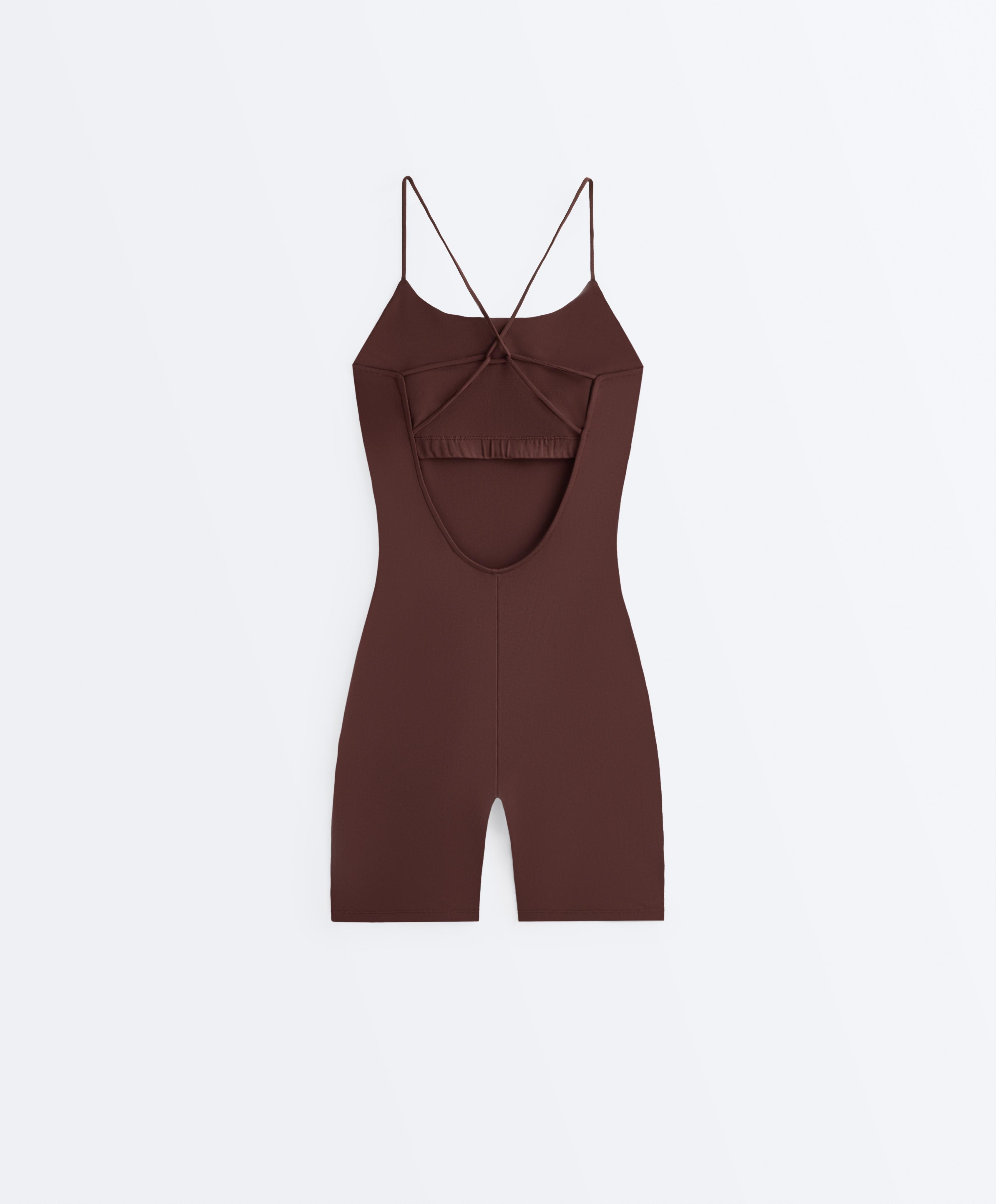 Comfortlux strappy back short jumpsuit — CHOCOLATE