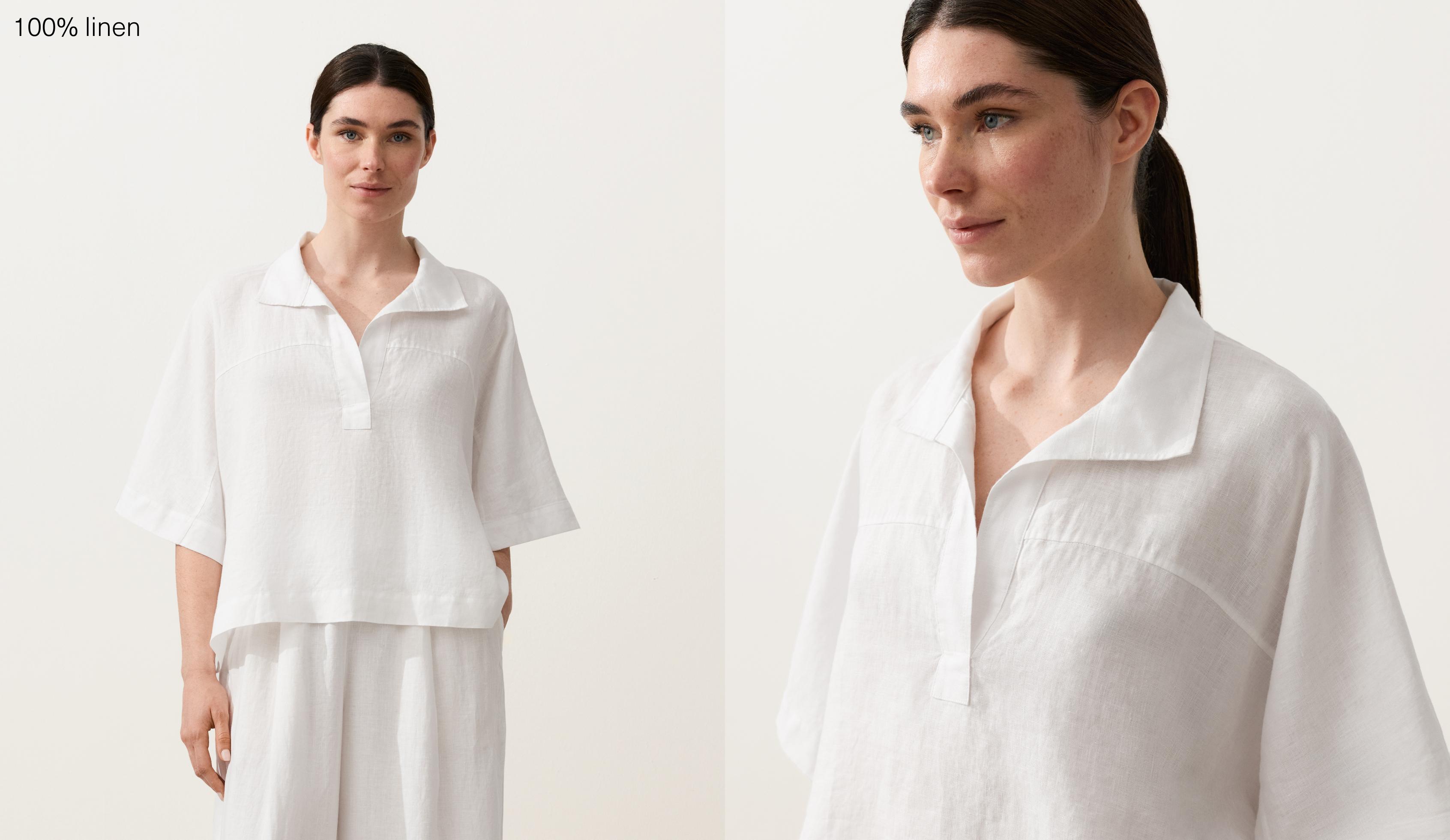 Oversize 100% linen polo shirt — WHITE