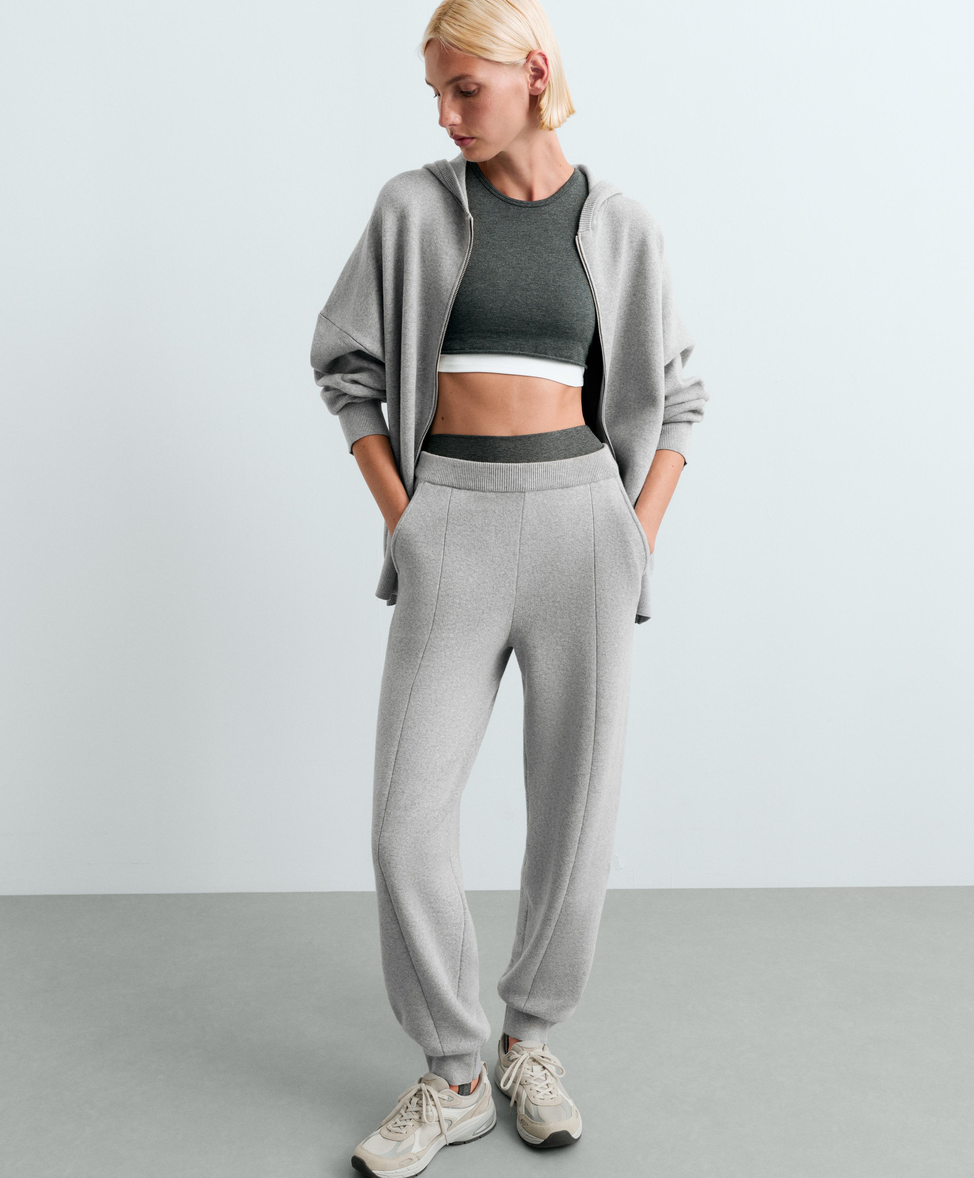 Long knit hooded jacket — PALE GREY