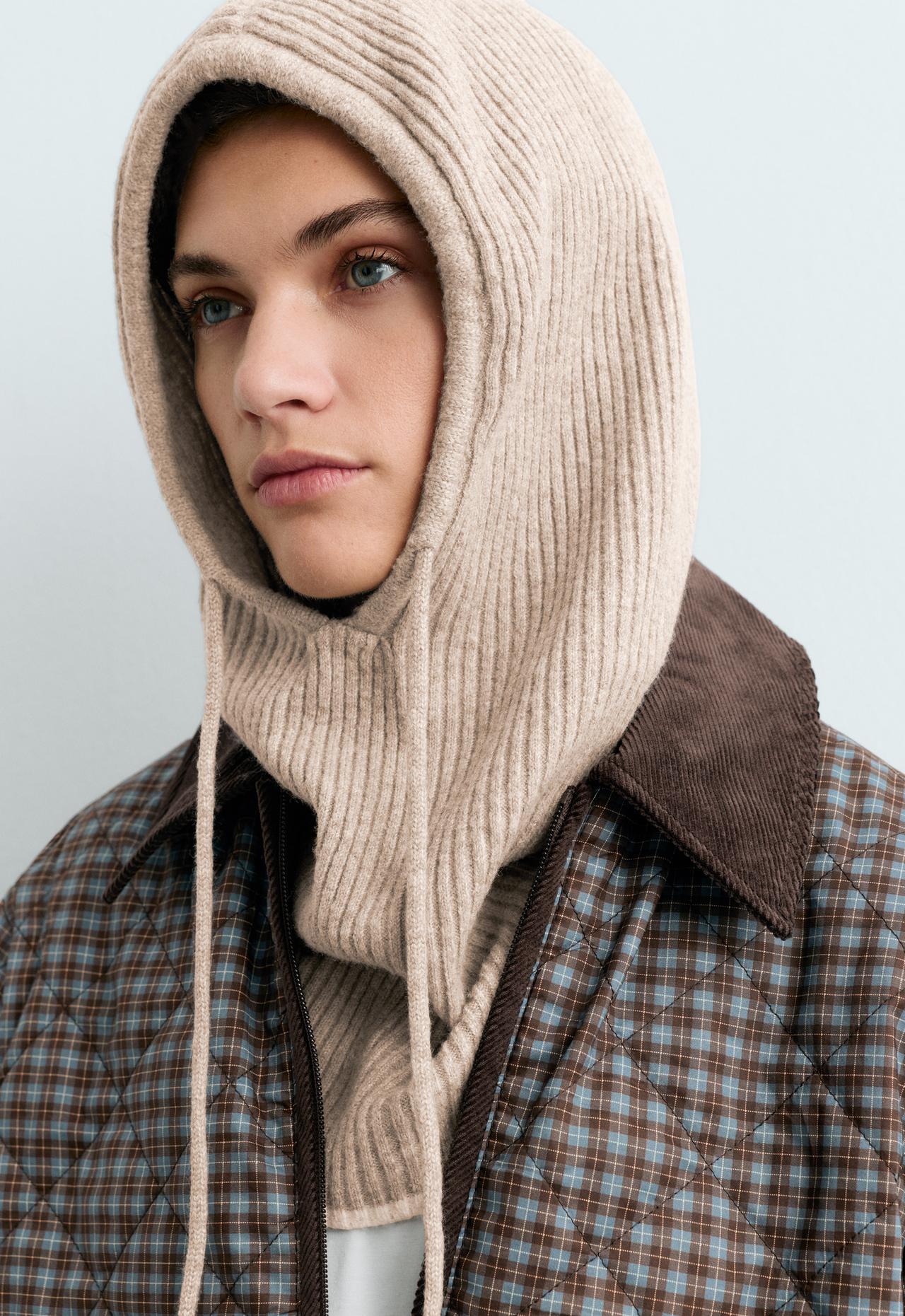 Contrast rib knit balaclava — SOFT MINK