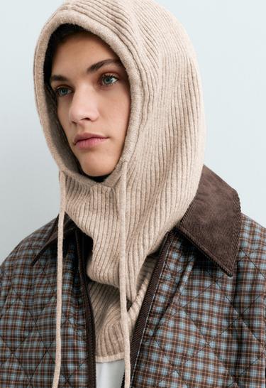 Contrast rib knit balaclava — SOFT MINK 3