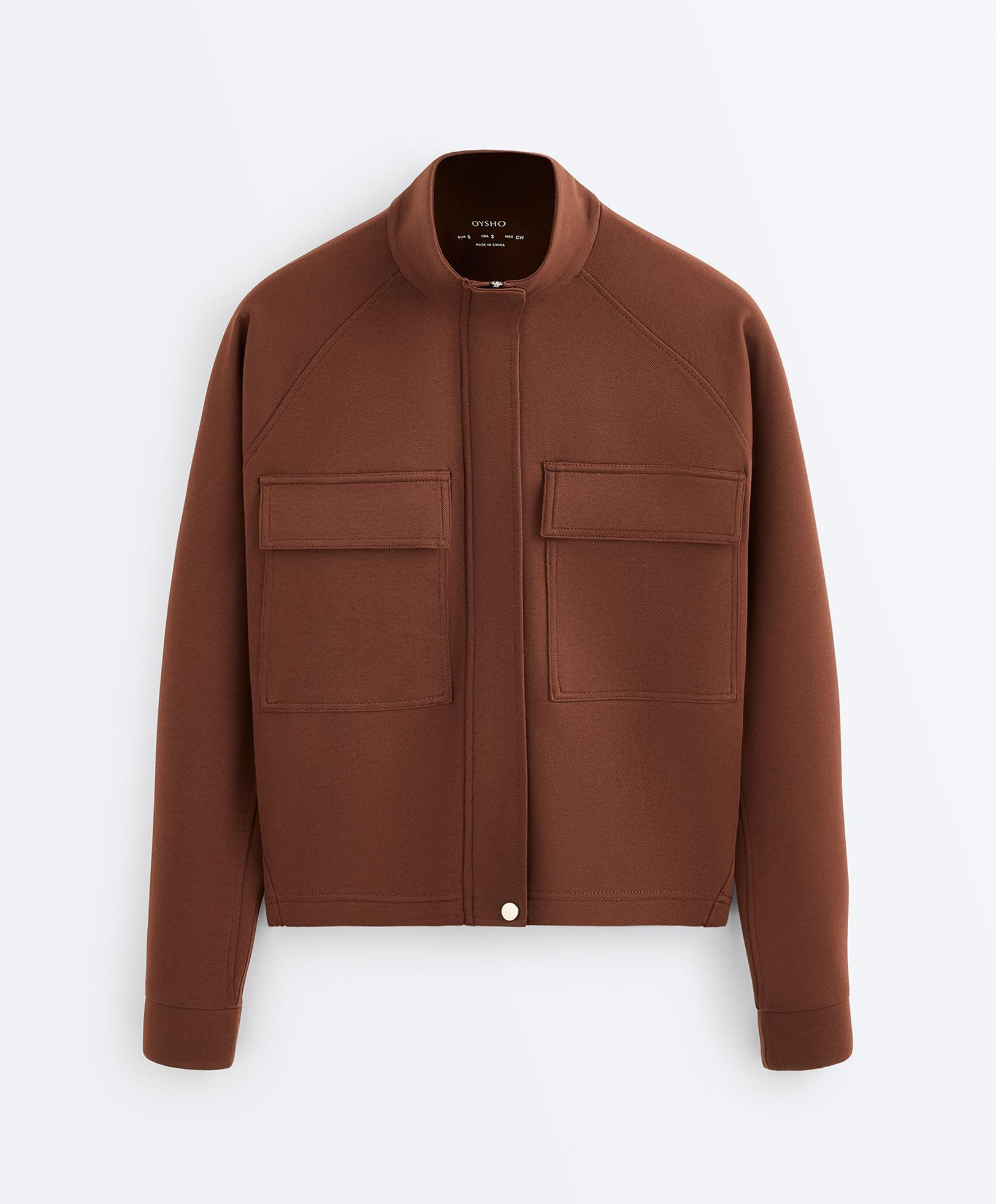 Cotton piqué pocket jacket — COFFEE