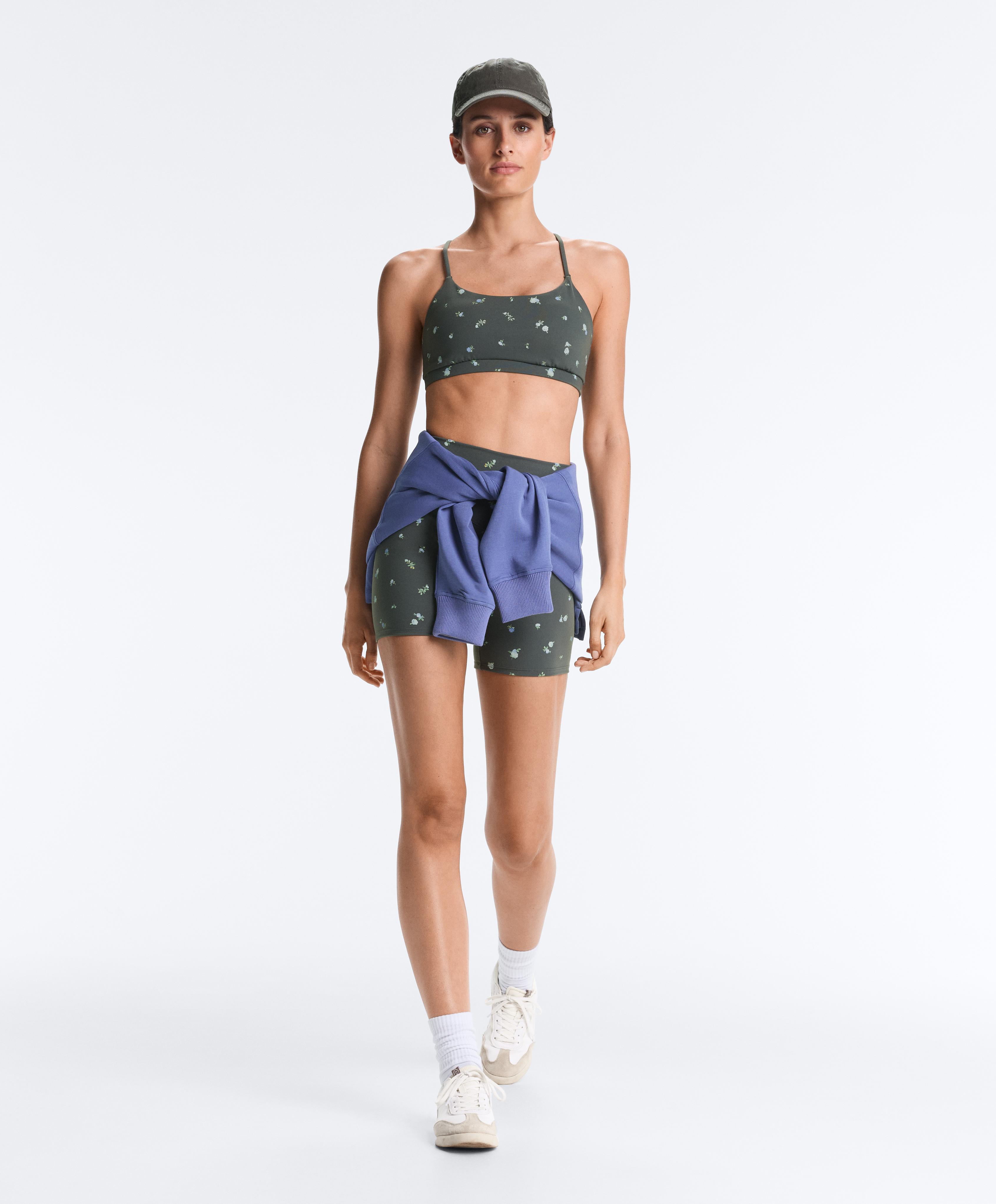 Evermove high-rise 10cm hot pants with floral print — STEEL GREY