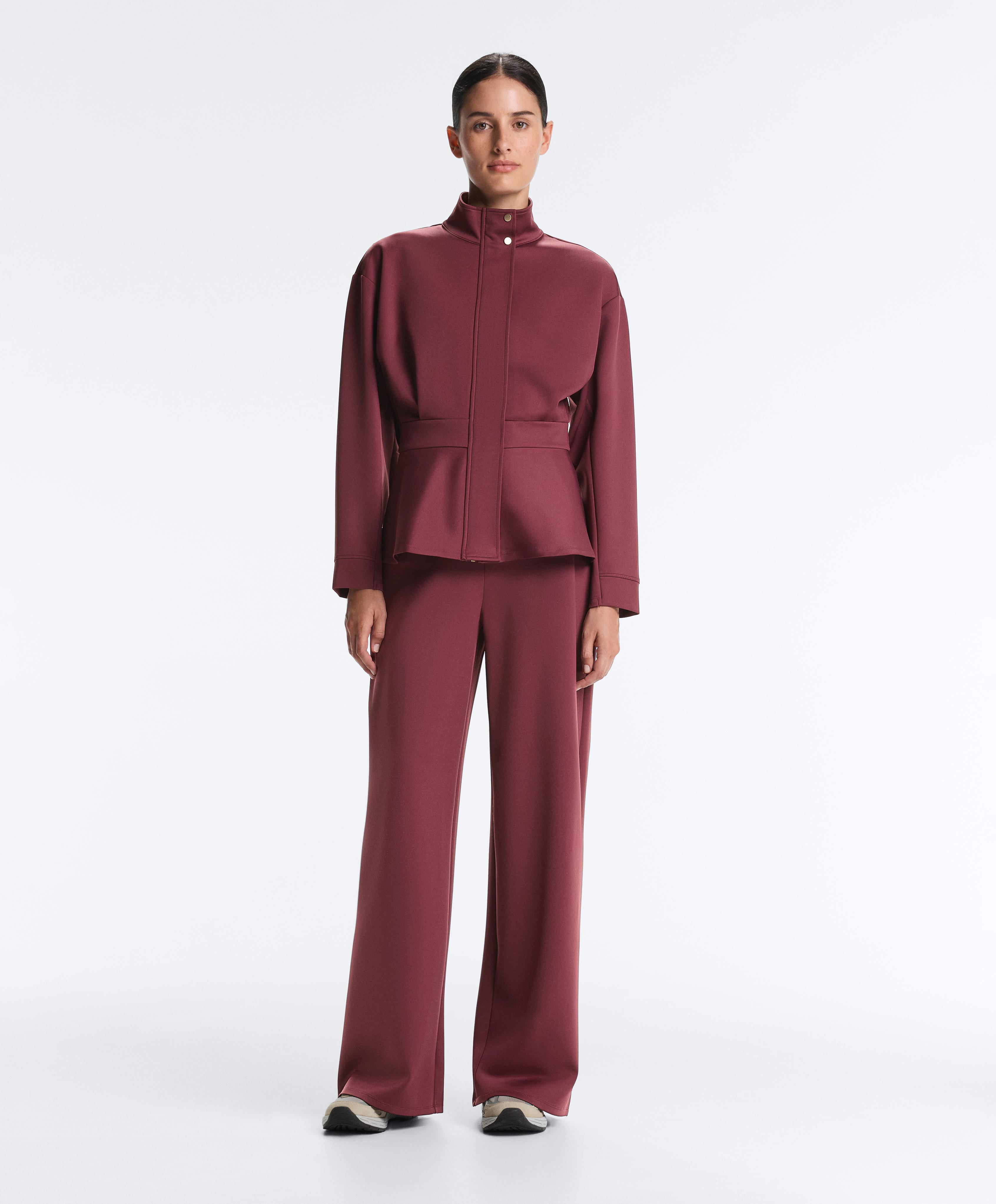 Neoprene-effect peplum jacket — CHERRY