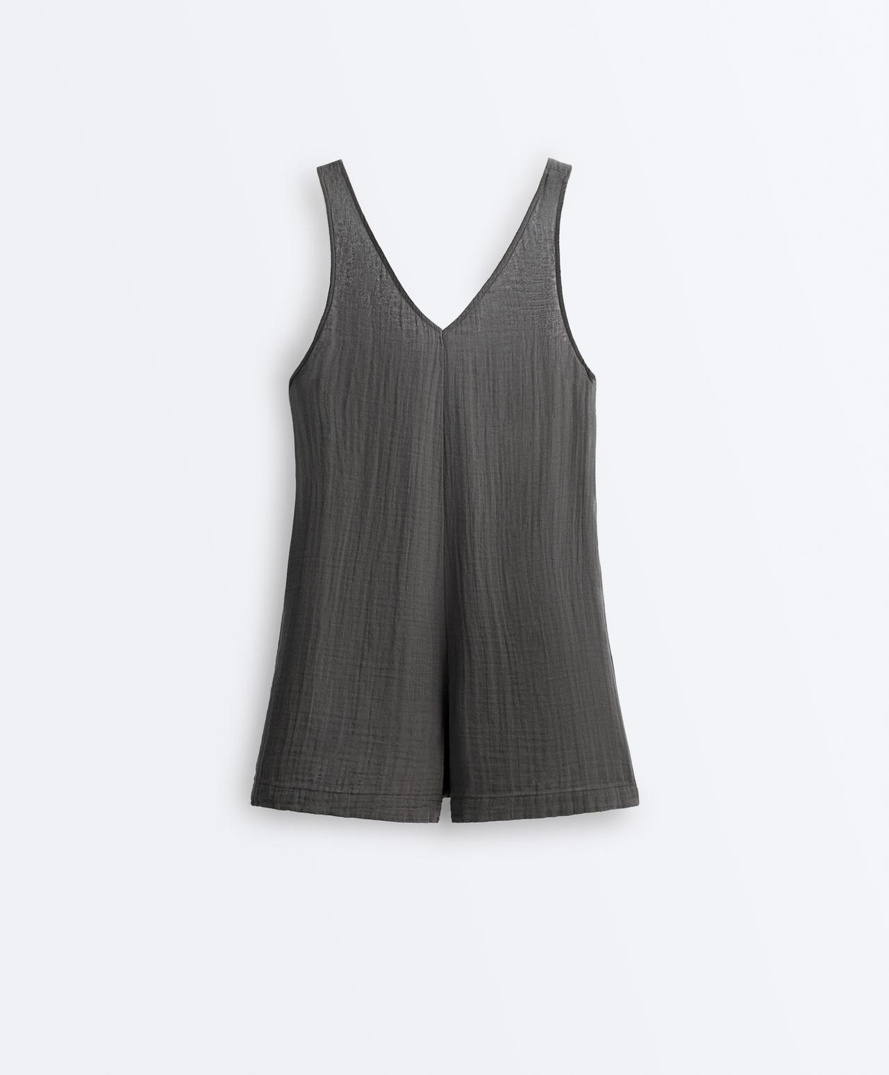 100% cotton gauze short jumpsuit — ASPHALT