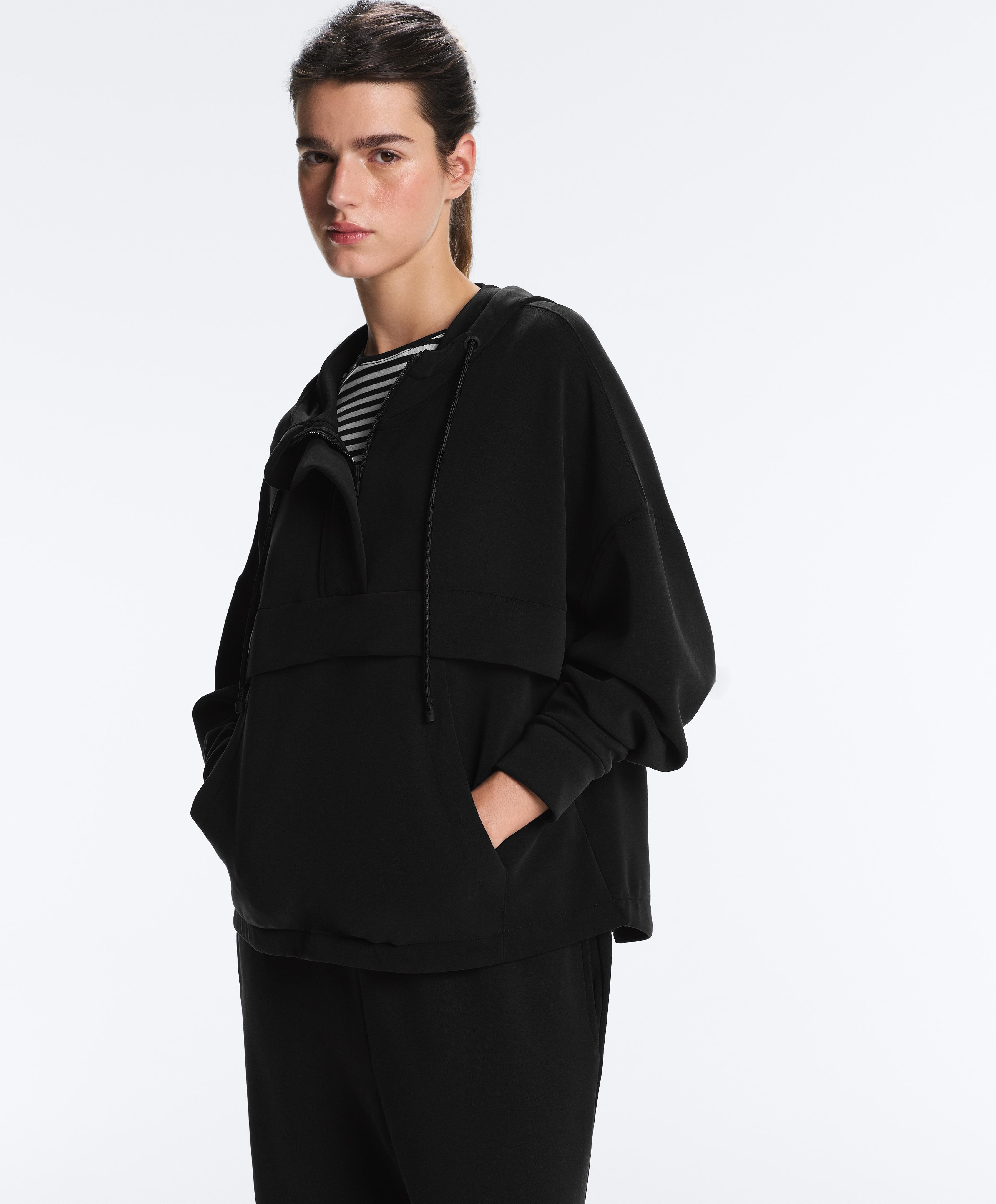 Soft-touch modal sweatshirt with zip — BLACK