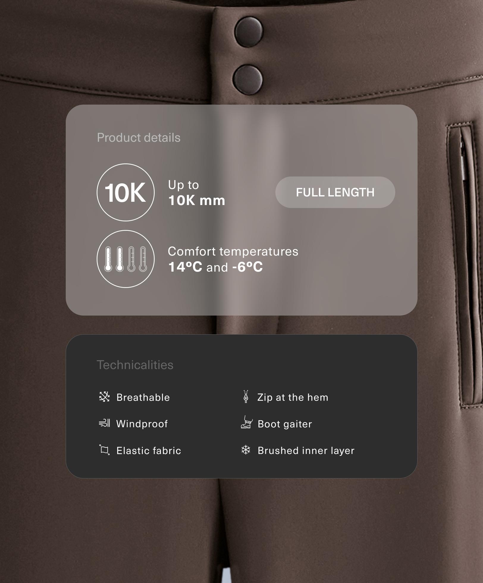 Water-resistant full length flare stretch SKI trousers