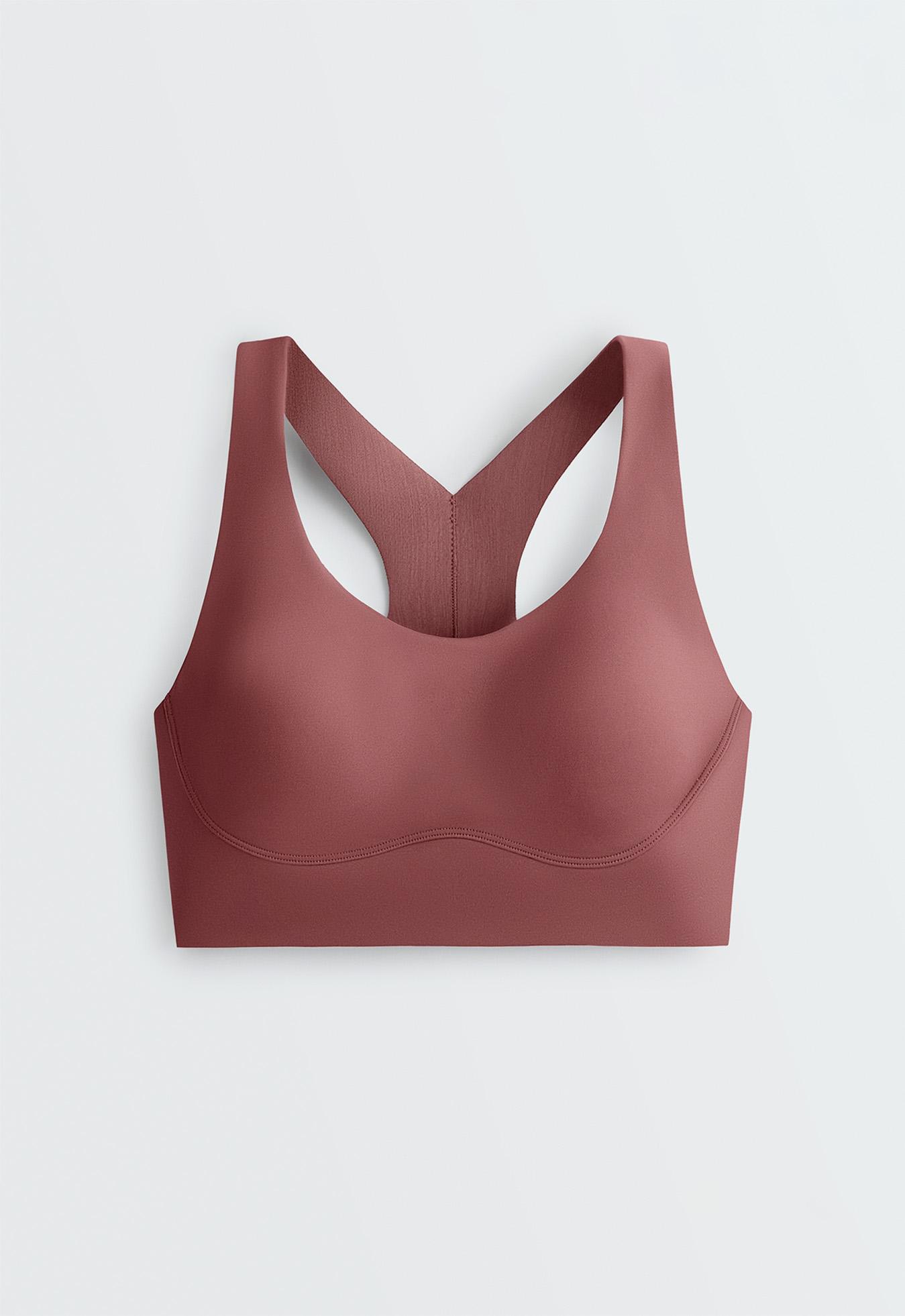 Compressive Medium-Support Crossover Back Sports Bra — FADED BURGUNDY
