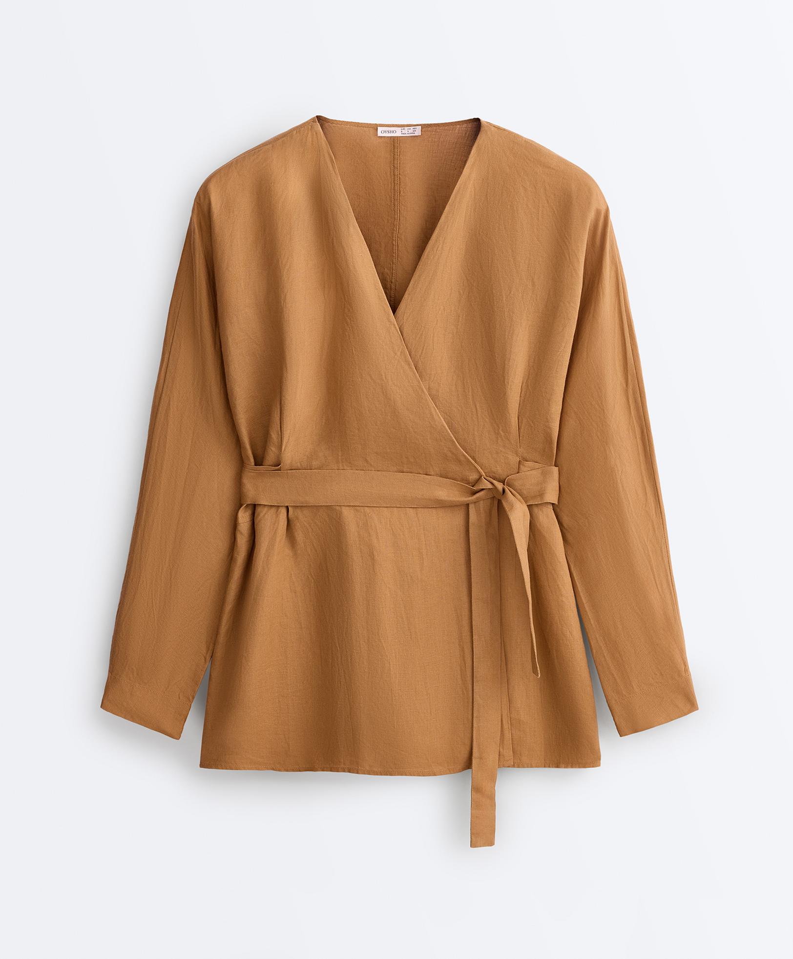100% linen striped kimono shirt — MUSTARD