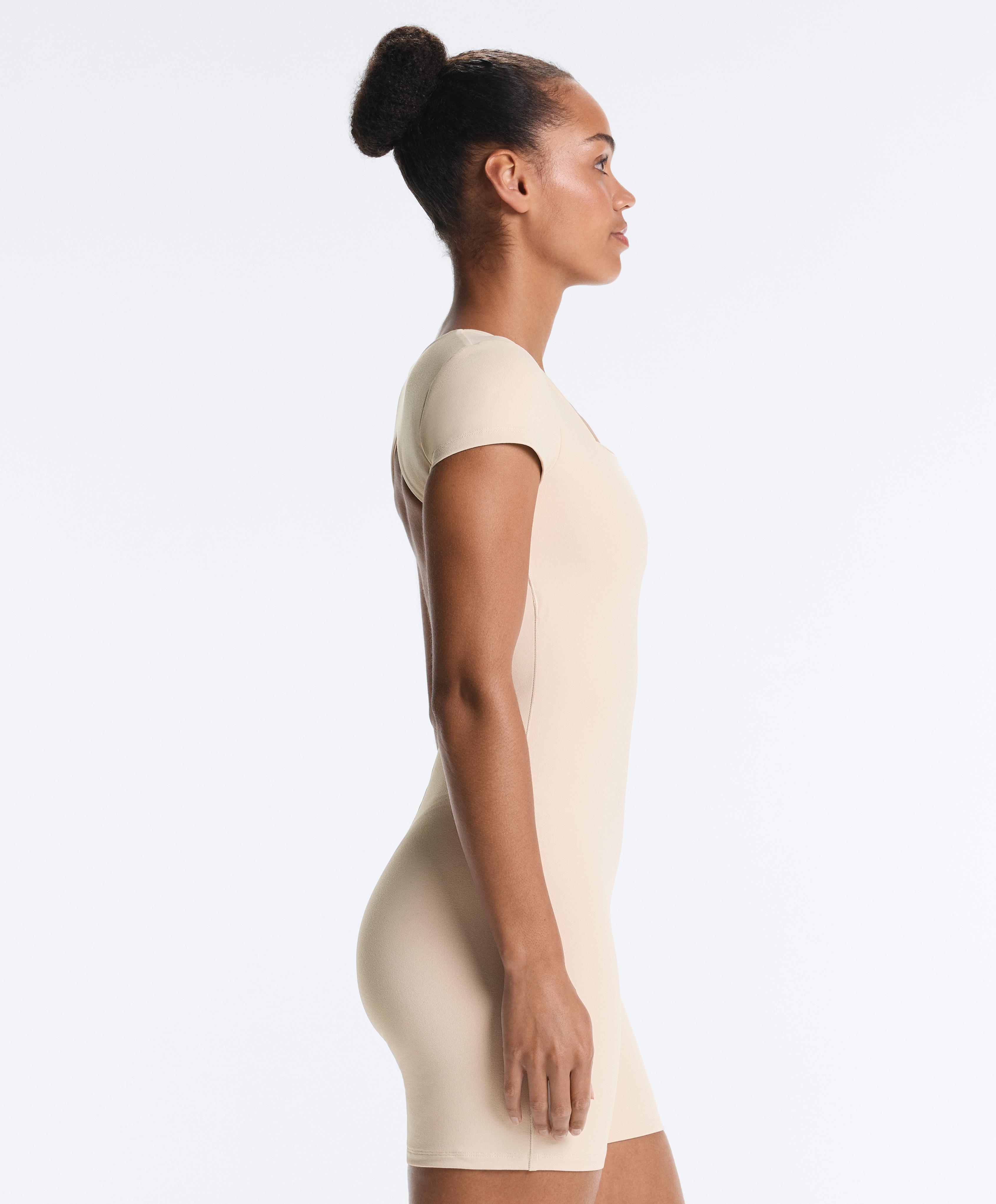 Evermove square neck short jumpsuit — PALE MINK