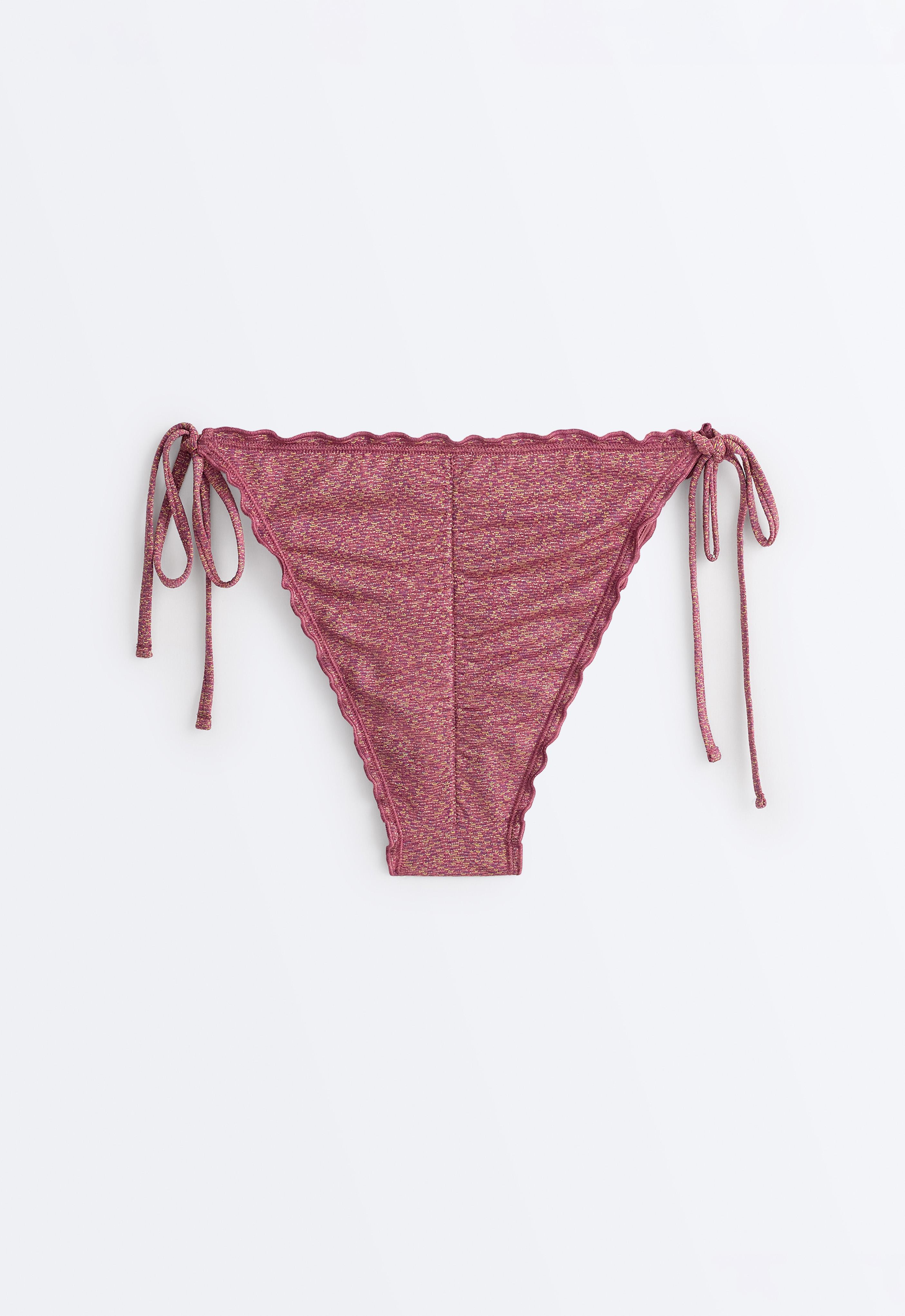 Metallic thread medium-coverage tie bikini briefs — DARK PINK