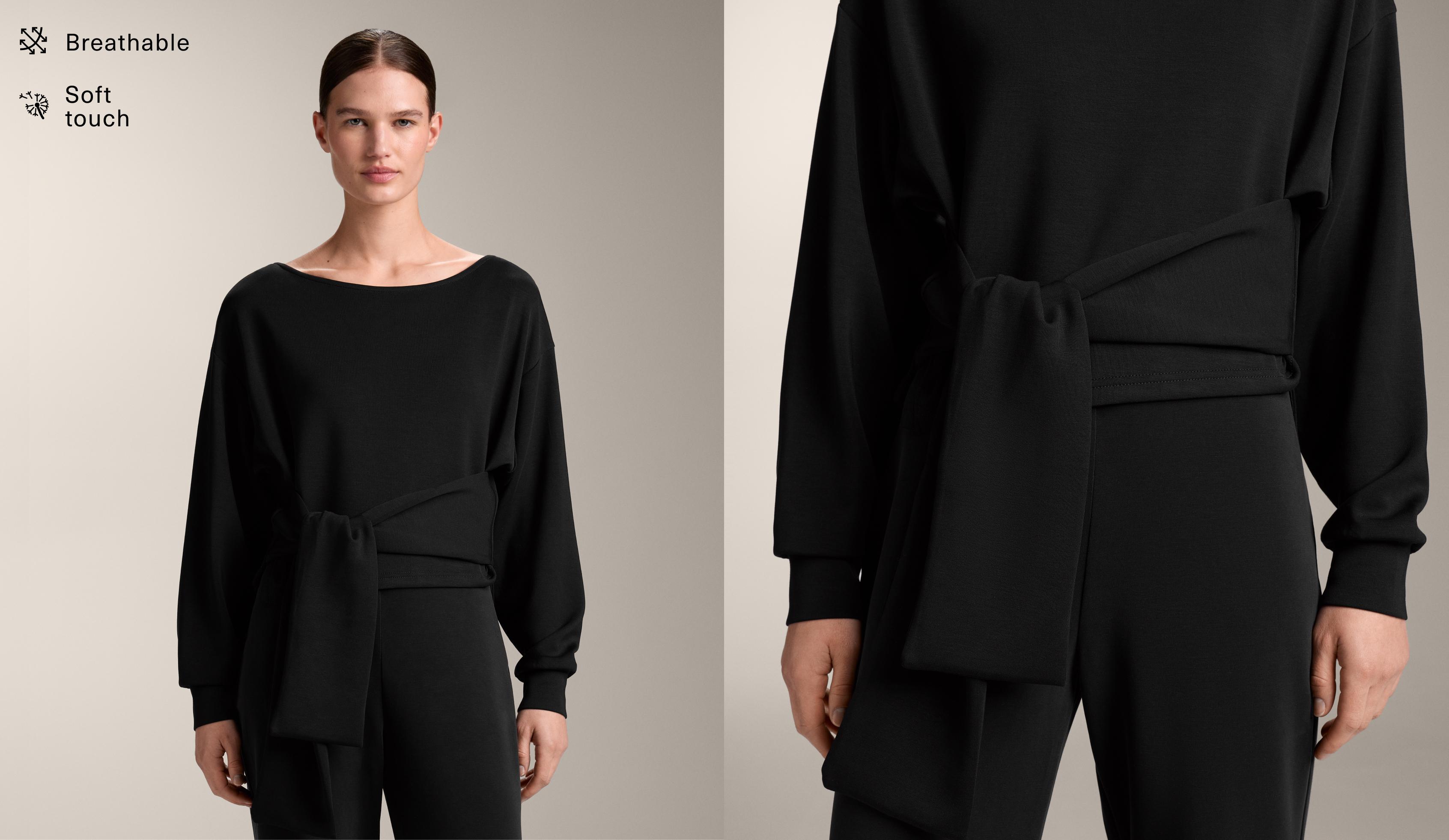 Soft-touch knotted sweatshirt with modal — BLACK