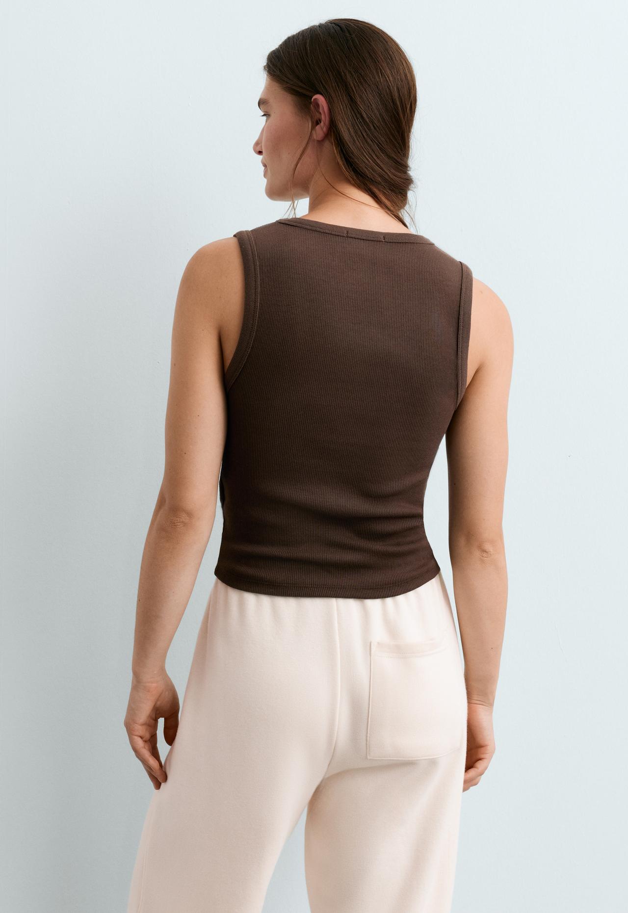 Rib T-shirt with wide straps, cotton and modal — DARK BROWN