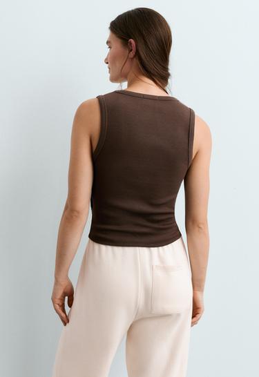 Rib T-shirt with wide straps, cotton and modal — DARK BROWN 4