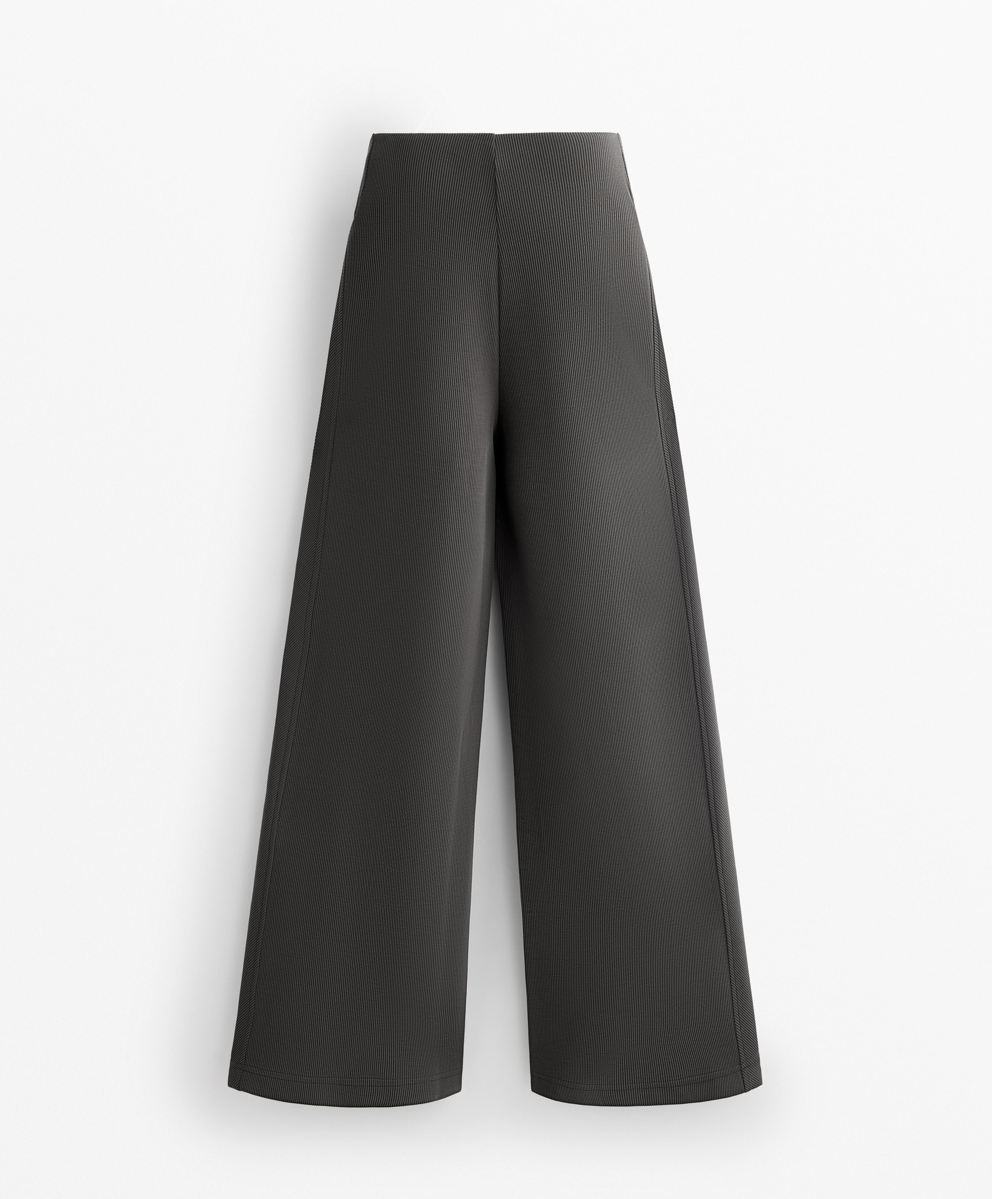 Pantalon large taille haute rib 29 % modal