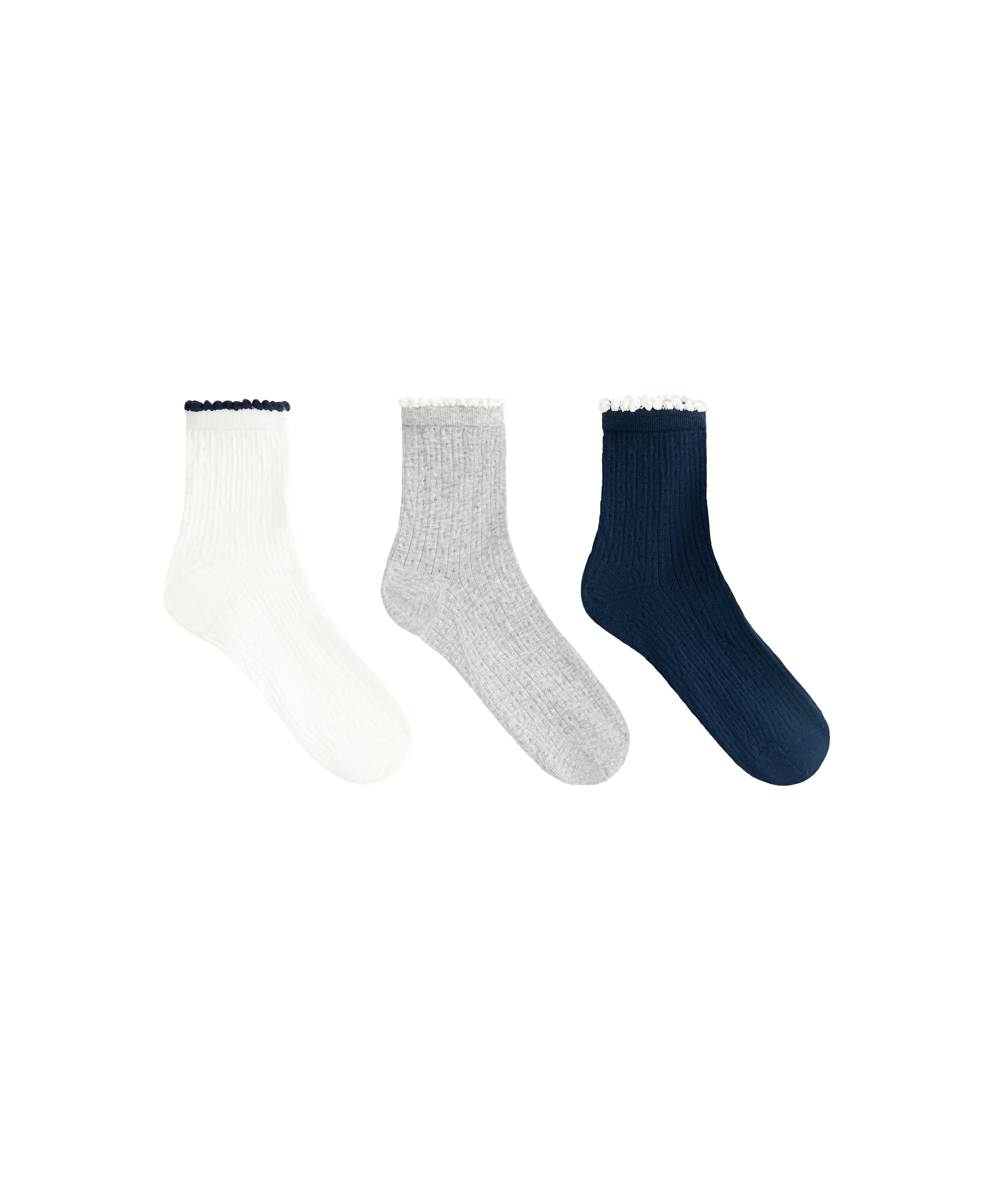 3 pairs of cotton blend bubble quarter socks — ECRU