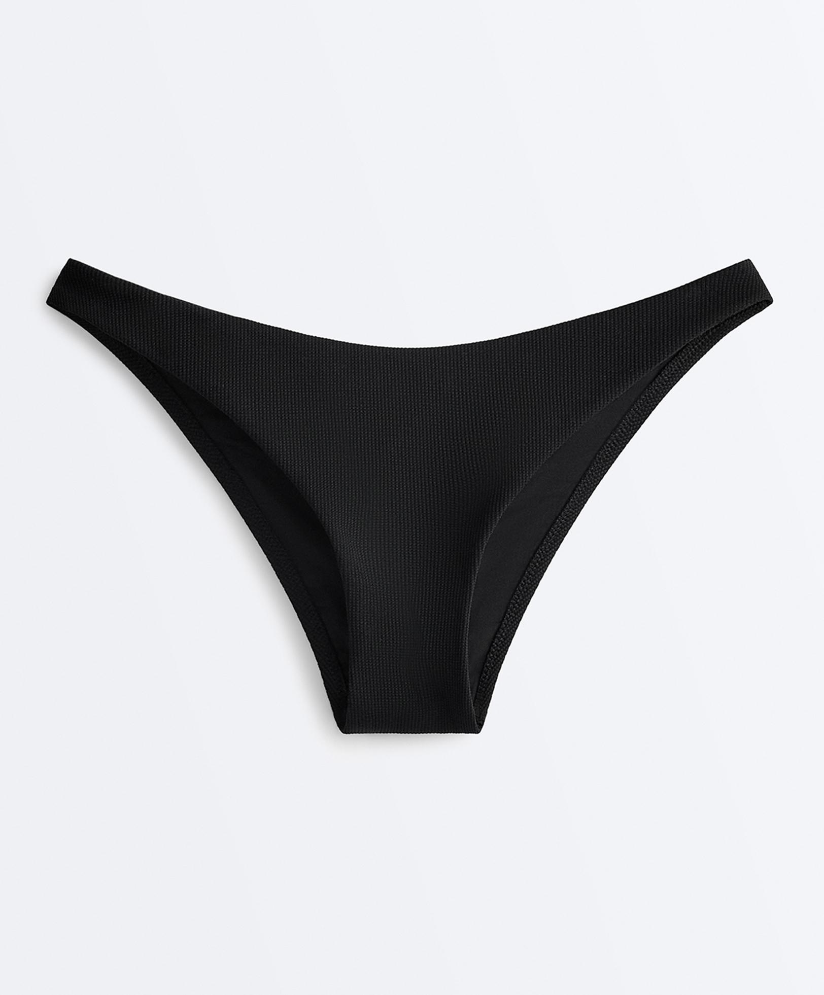 Medium-coverage U-cut piqué bikini briefs — BLACK
