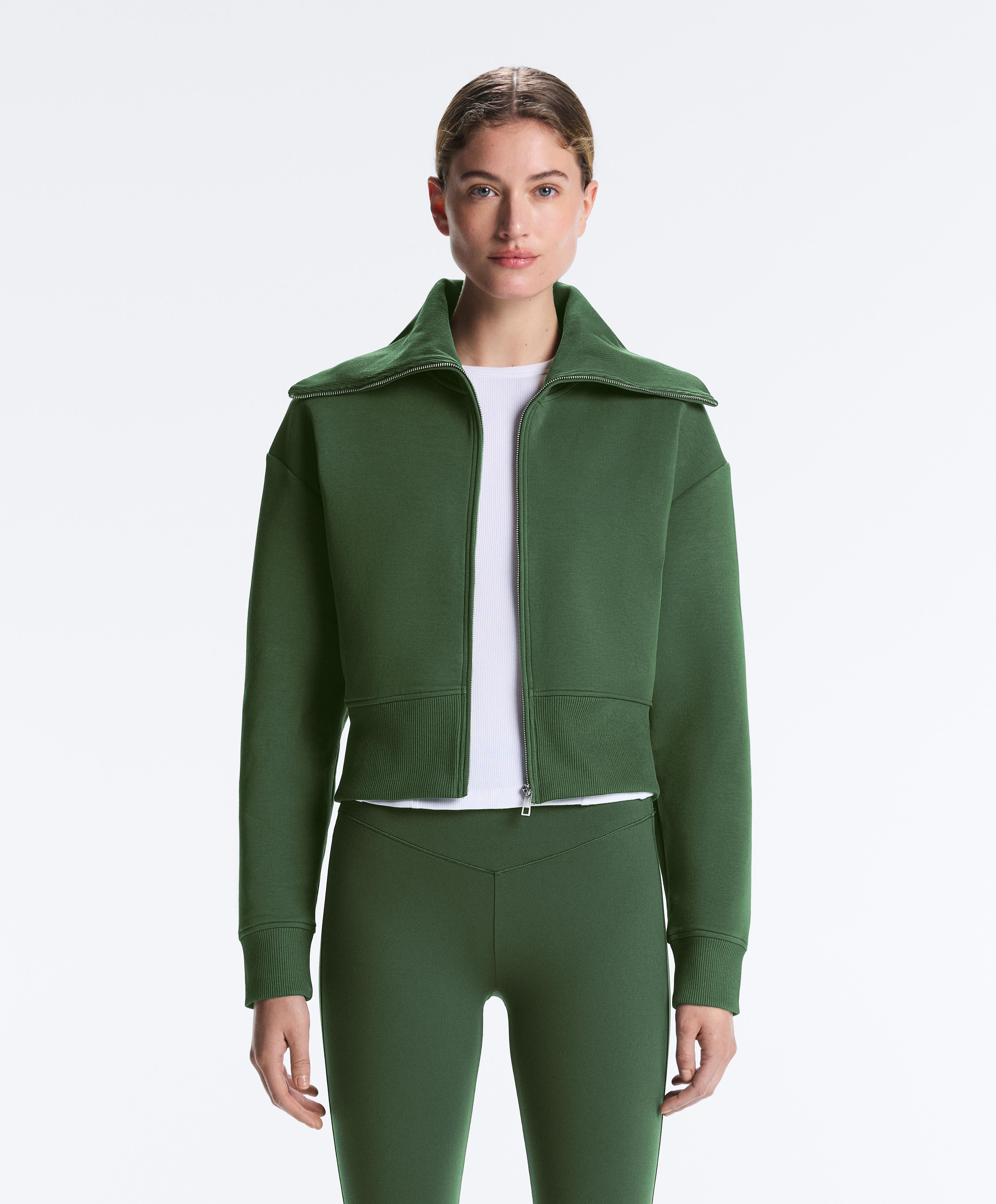 Cotton blend raised neck jacket — GREEN