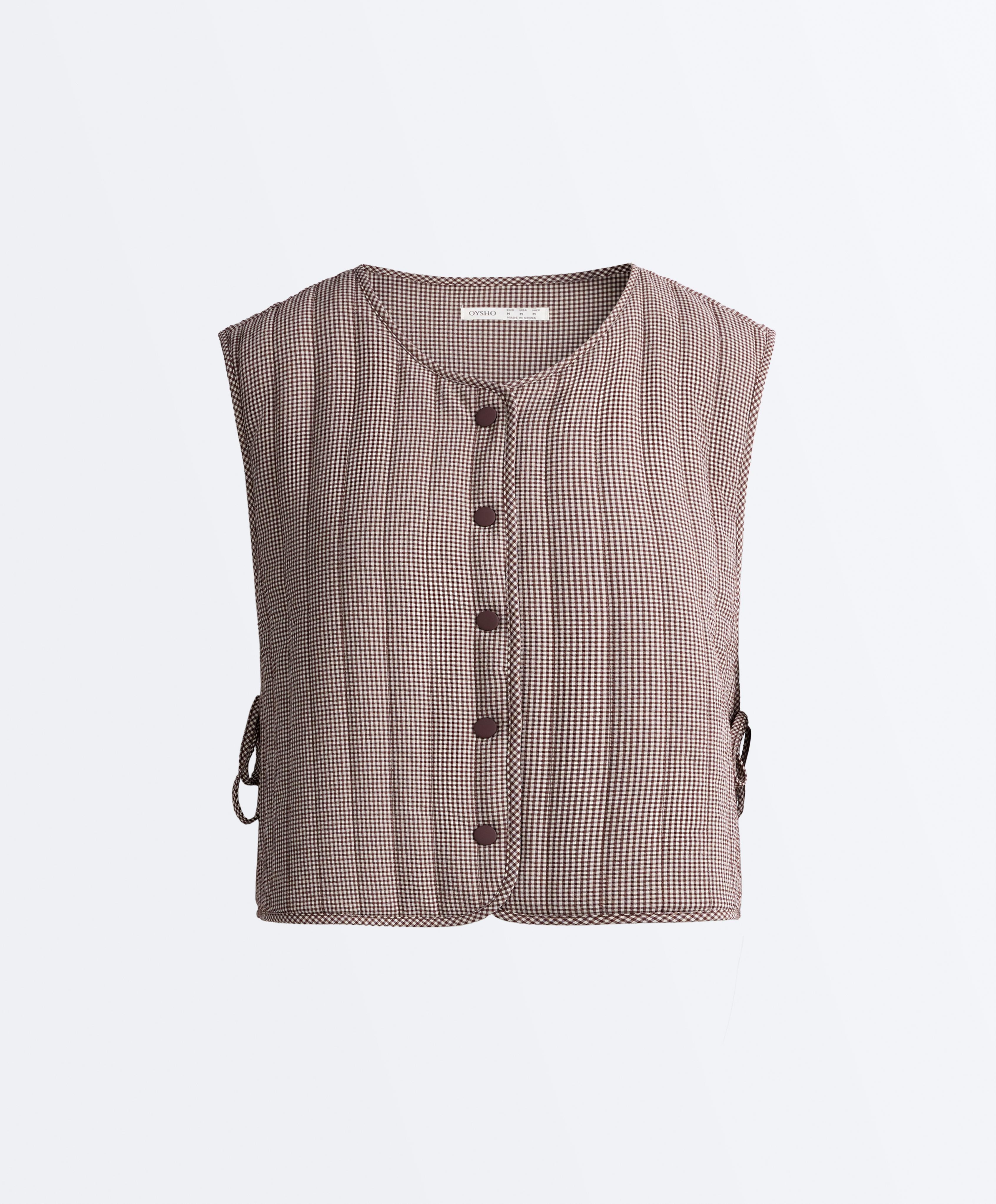 Gingham quilted gilet — MID-BROWN