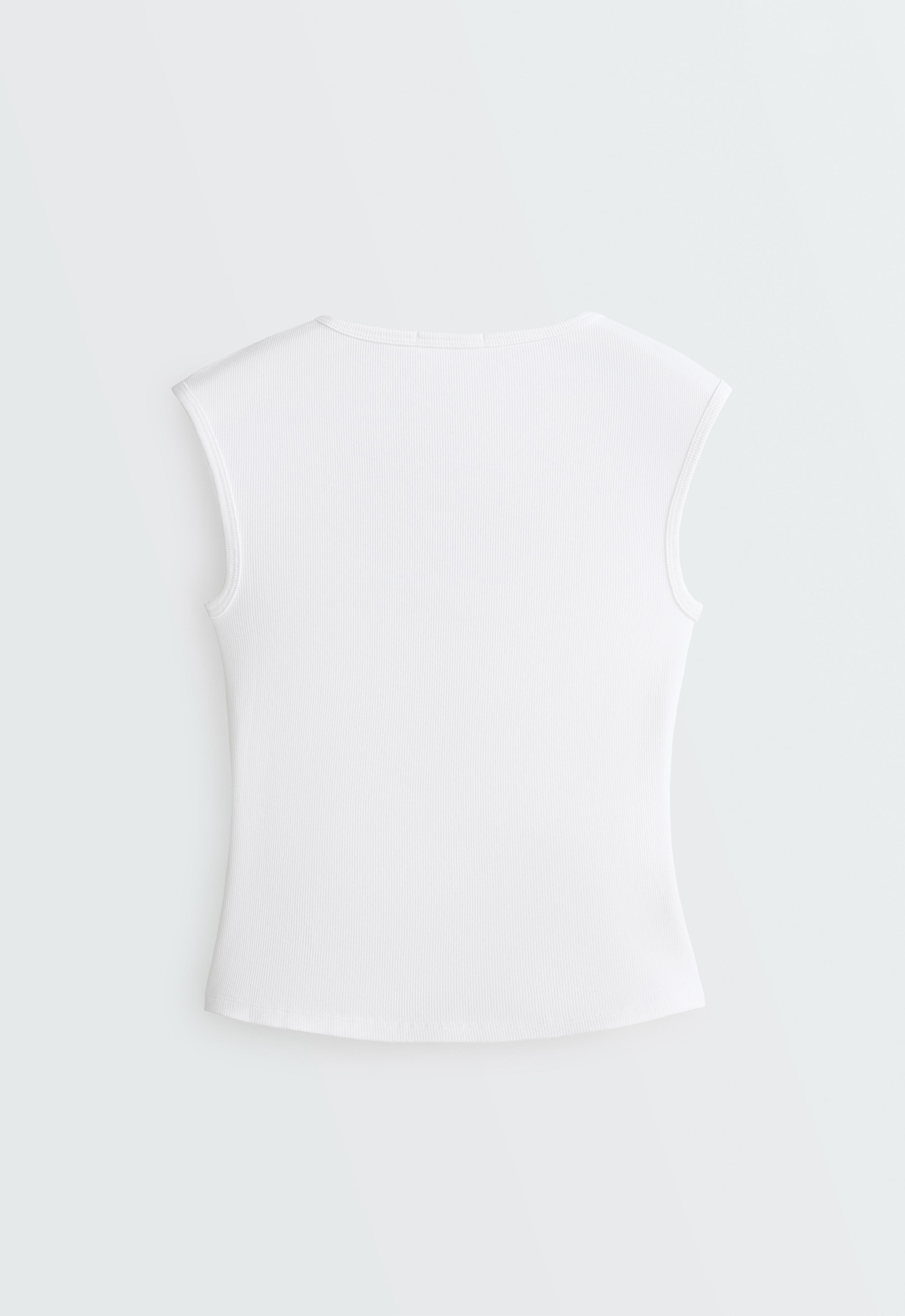 Sleeveless rib T-shirt with cotton and modal buttons — WHITE