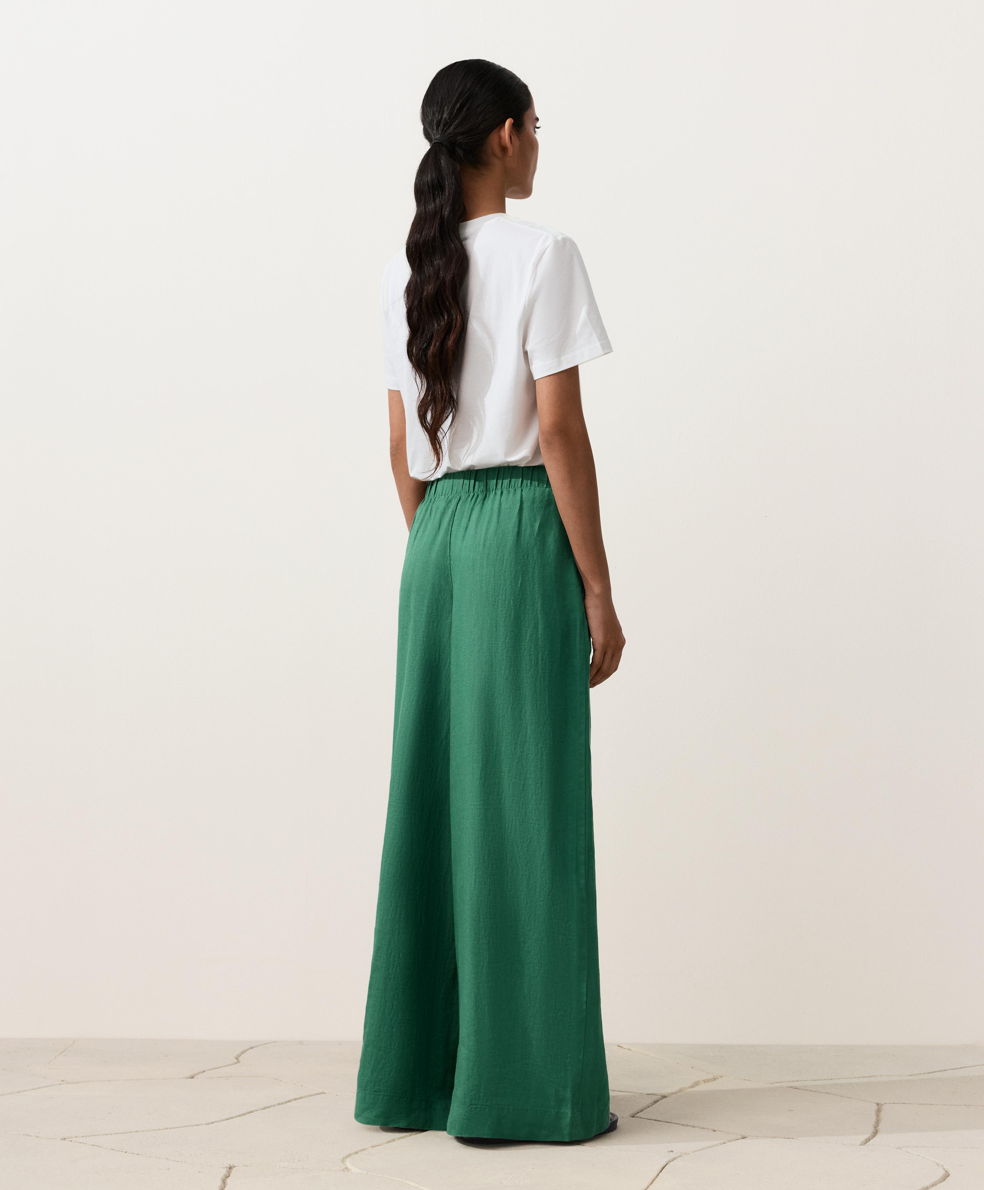100% linen wide-leg trousers — EMERALD GREEN