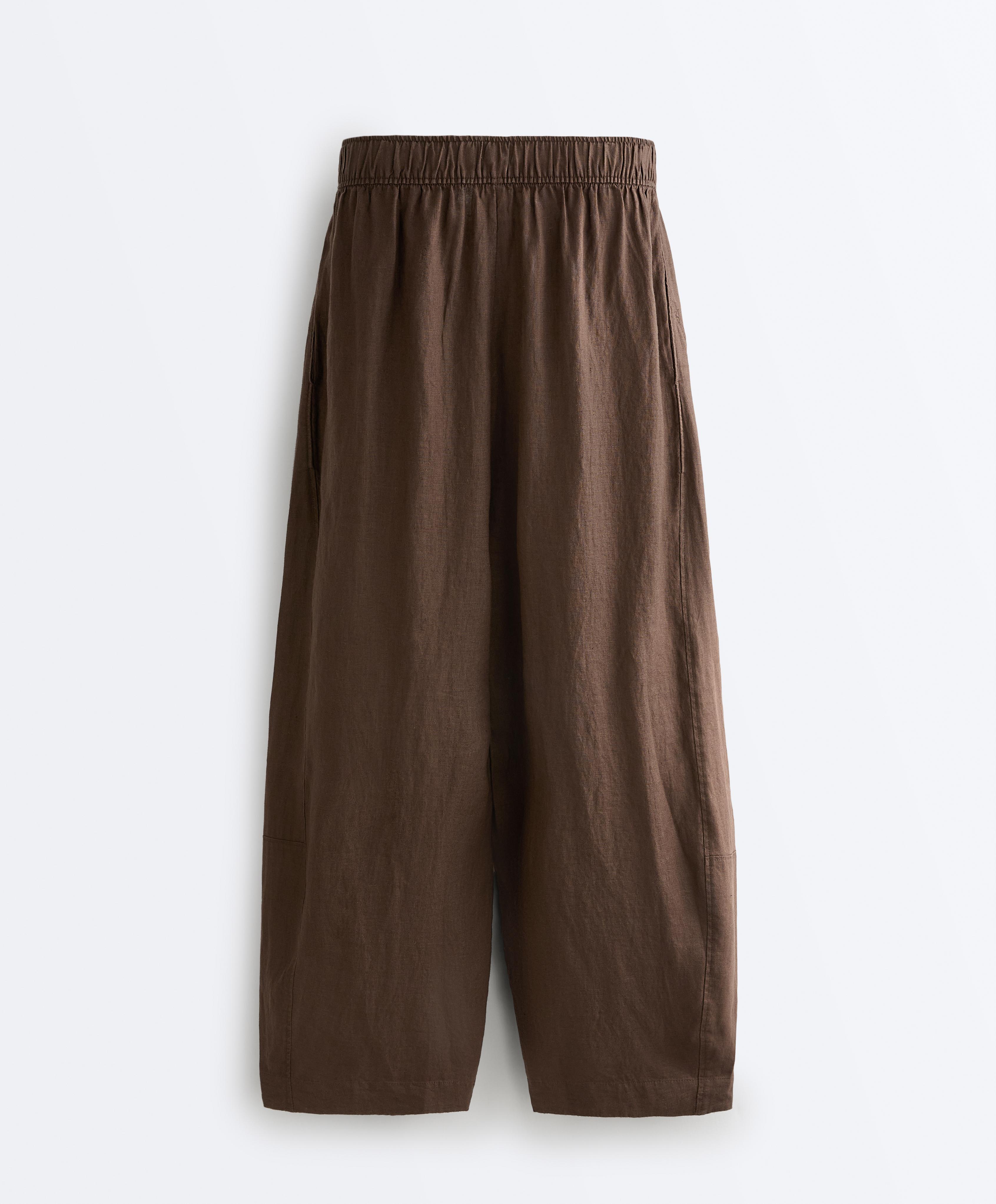 100% linen balloon trousers — DARK BROWN