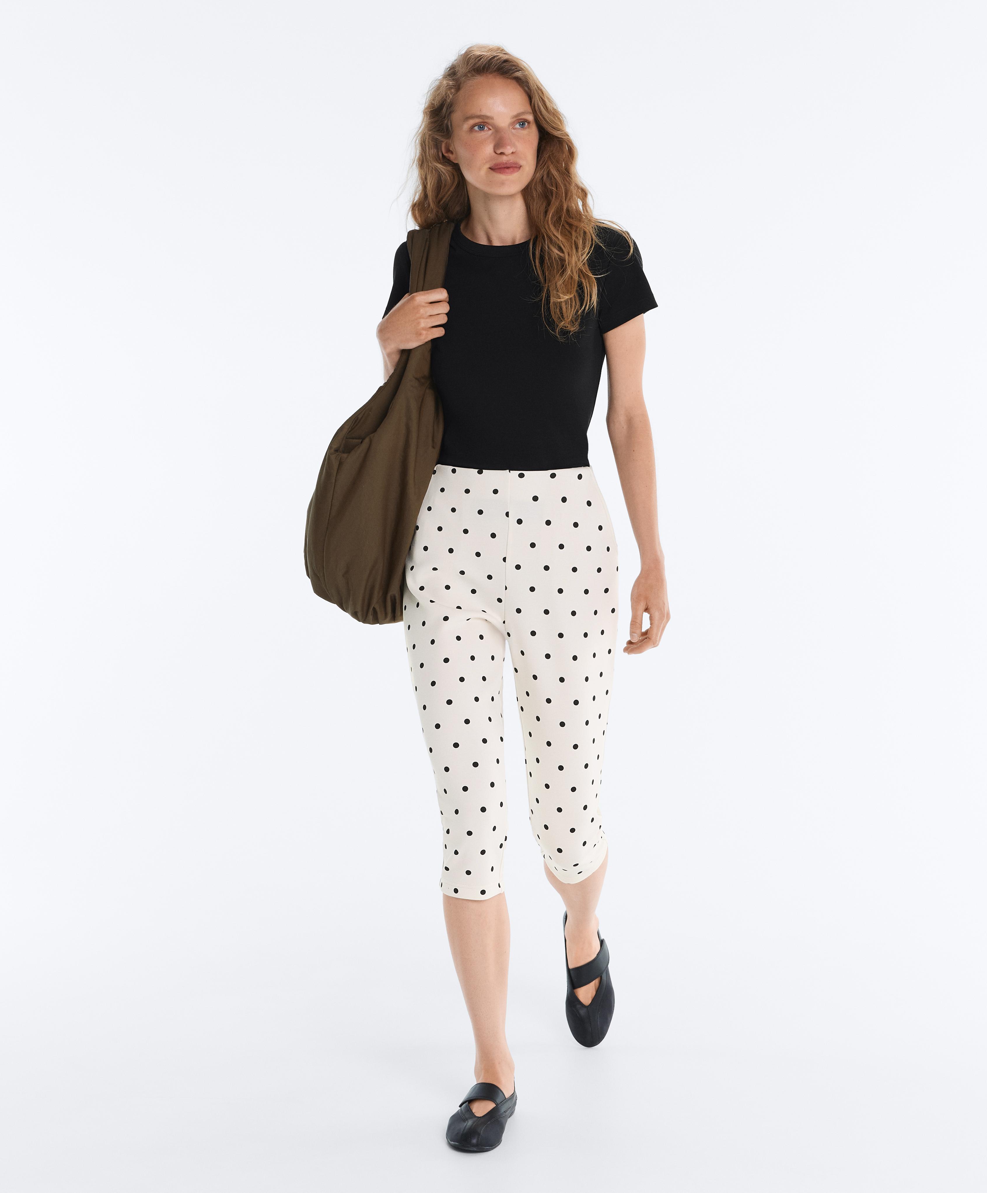 Polka dot piqué capri trousers with cotton — PALE ECRU