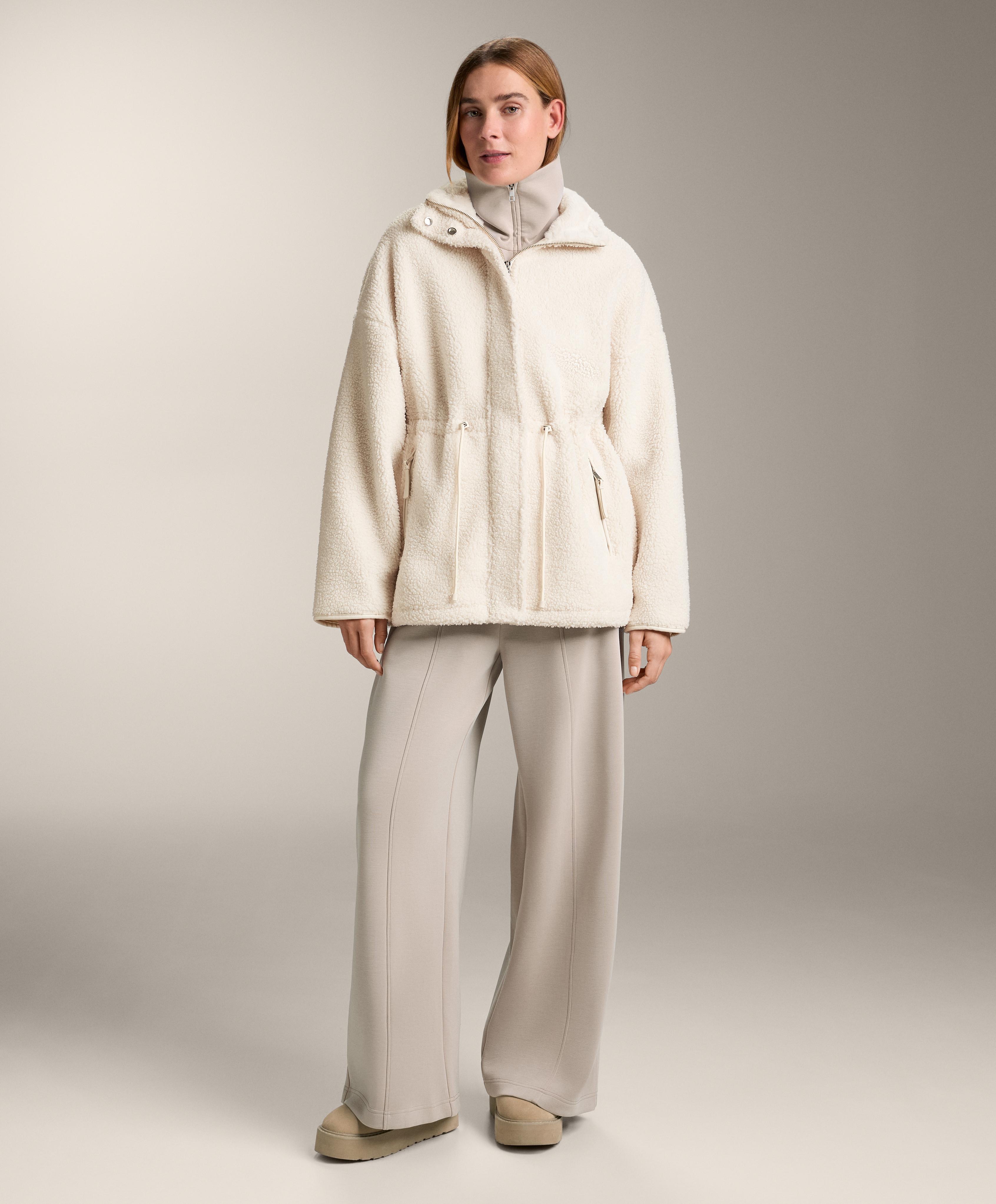 Adjustable waist faux-shearling jacket — ECRU