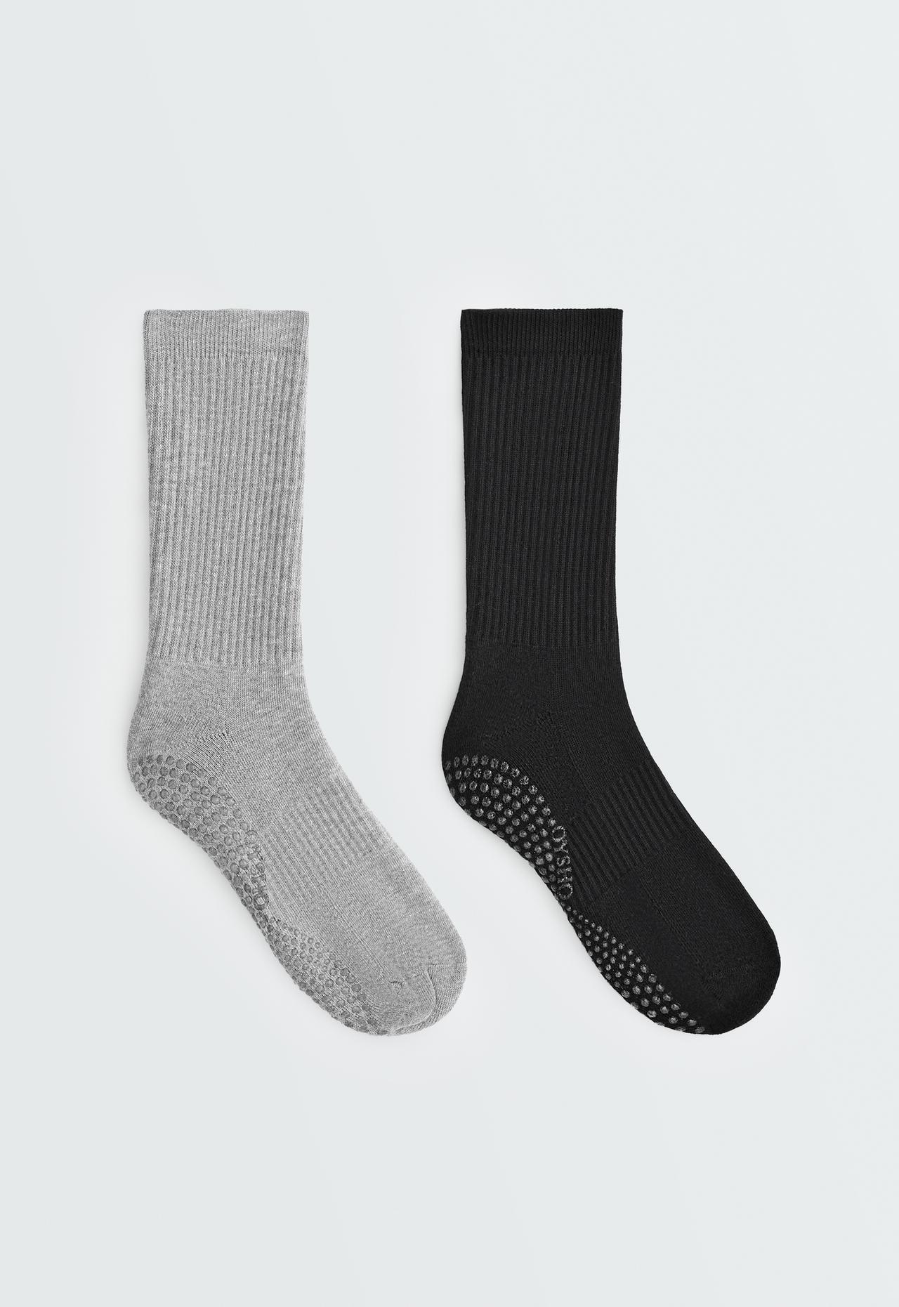 2 pairs of classic cotton blend yoga and Pilates socks — BLACK