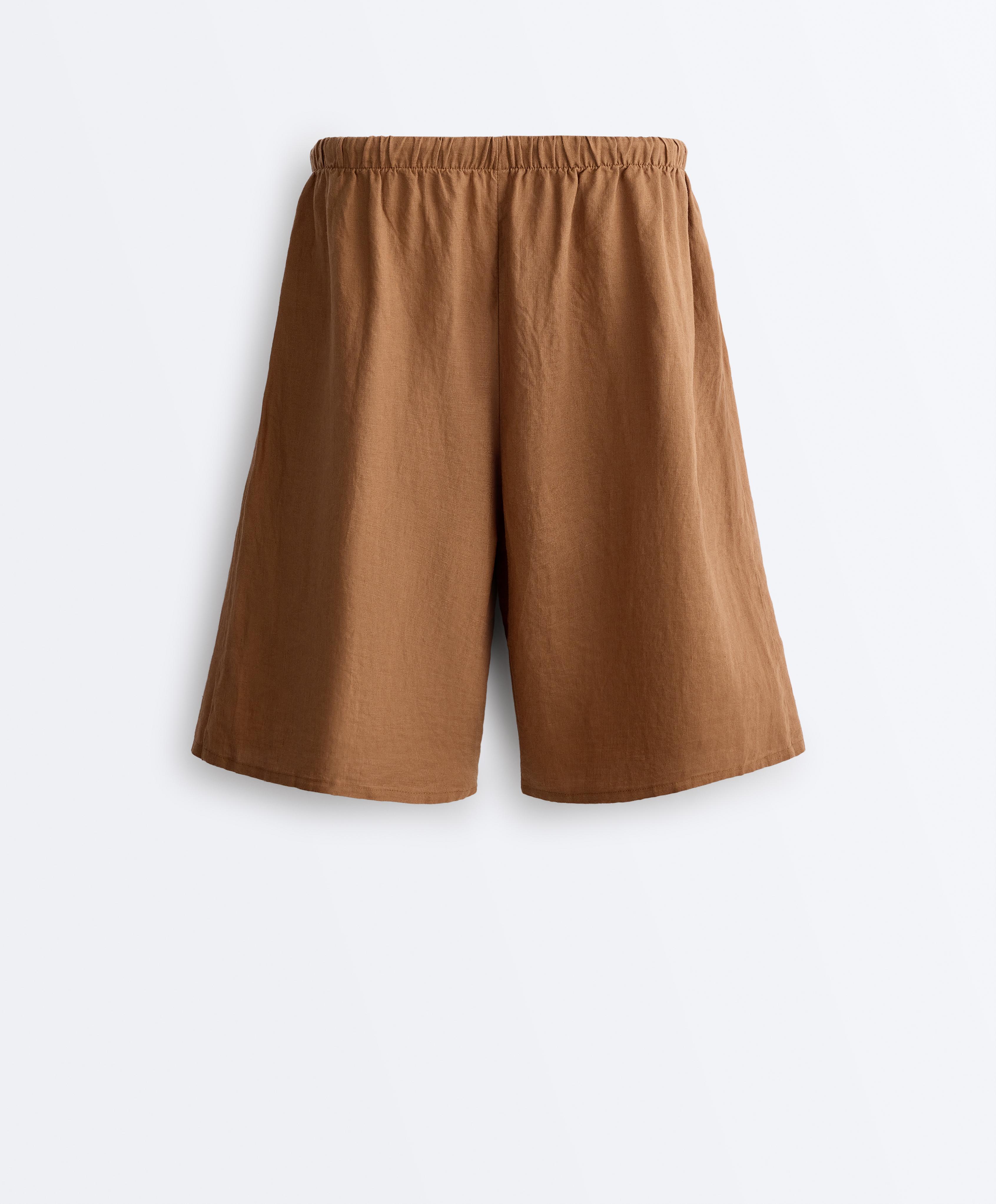 100% linen midi Bermuda shorts — TOFFEE