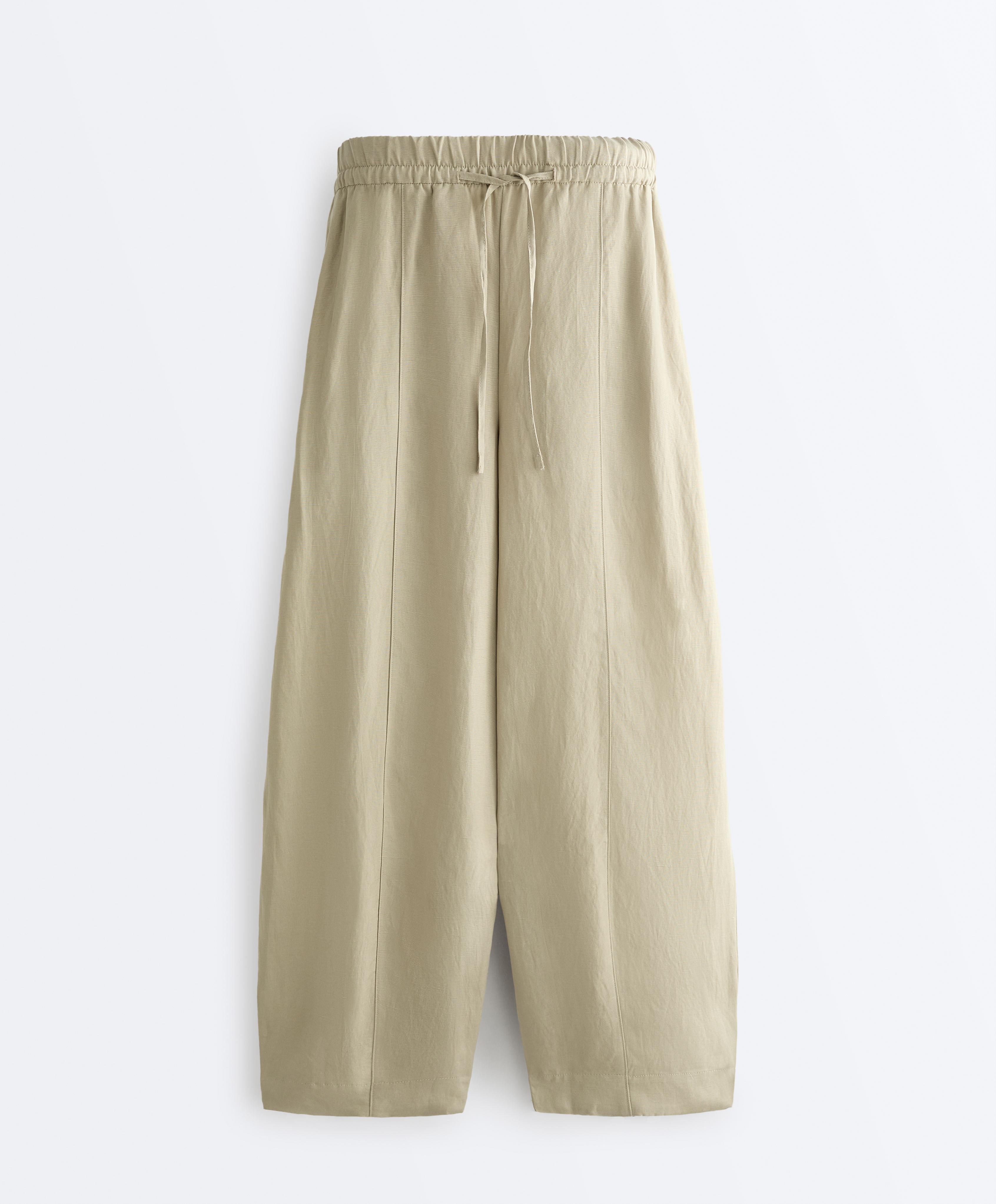 Balloon trousers lyocell blend and 24% linen with seams — GREEN BEIGE
