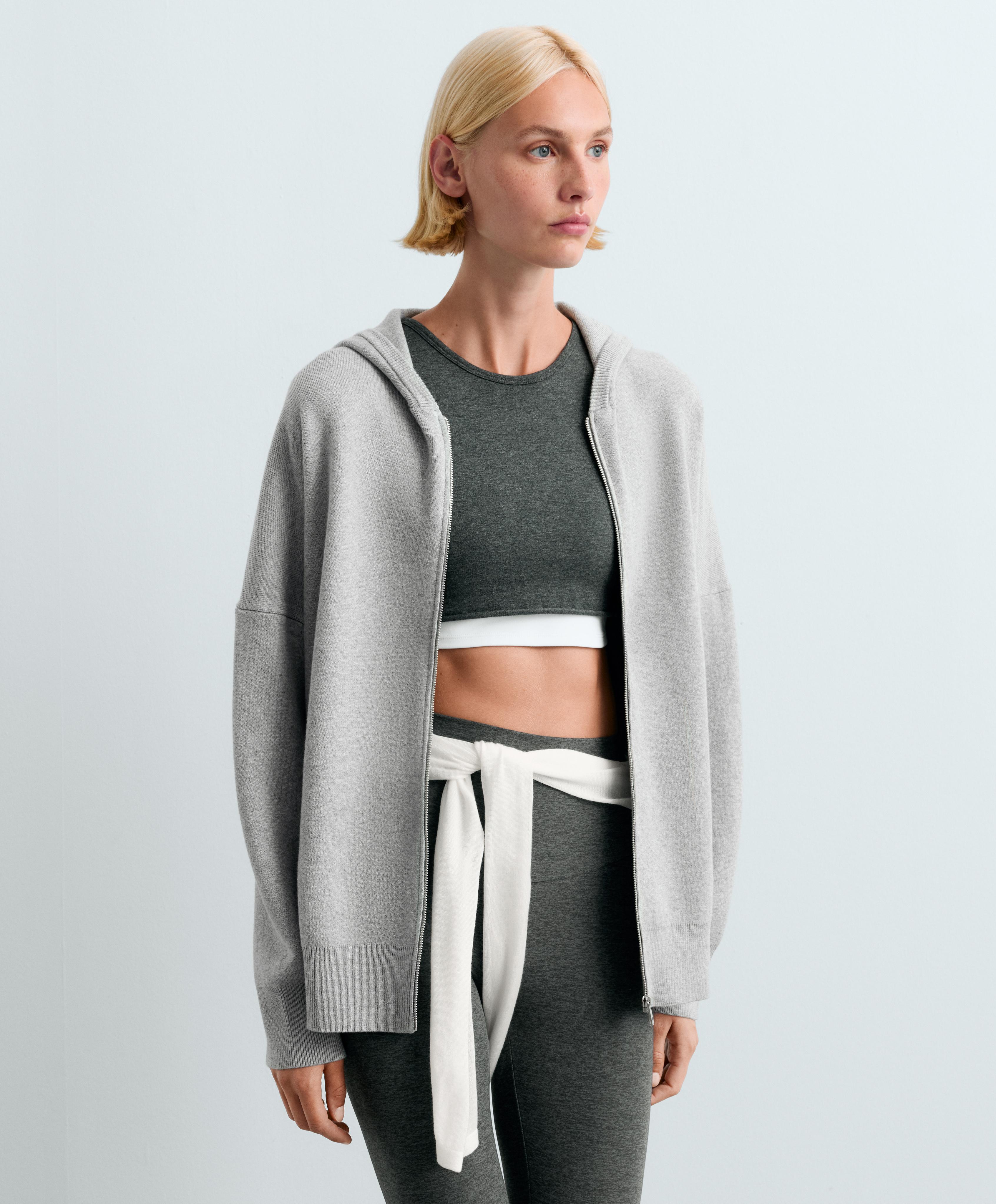 Long knit hooded jacket — PALE GREY
