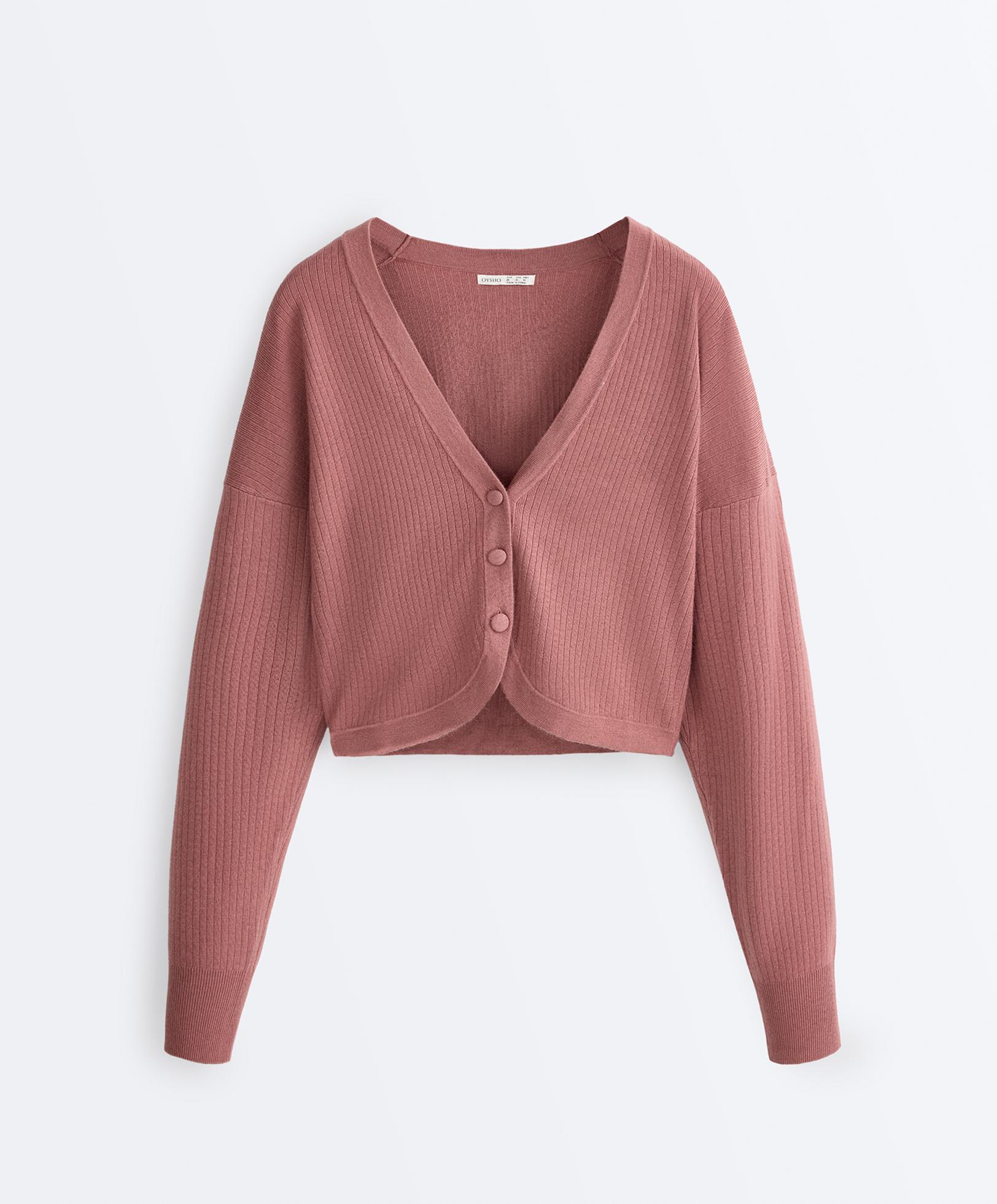 Rib knit cardigan — PALE PINK