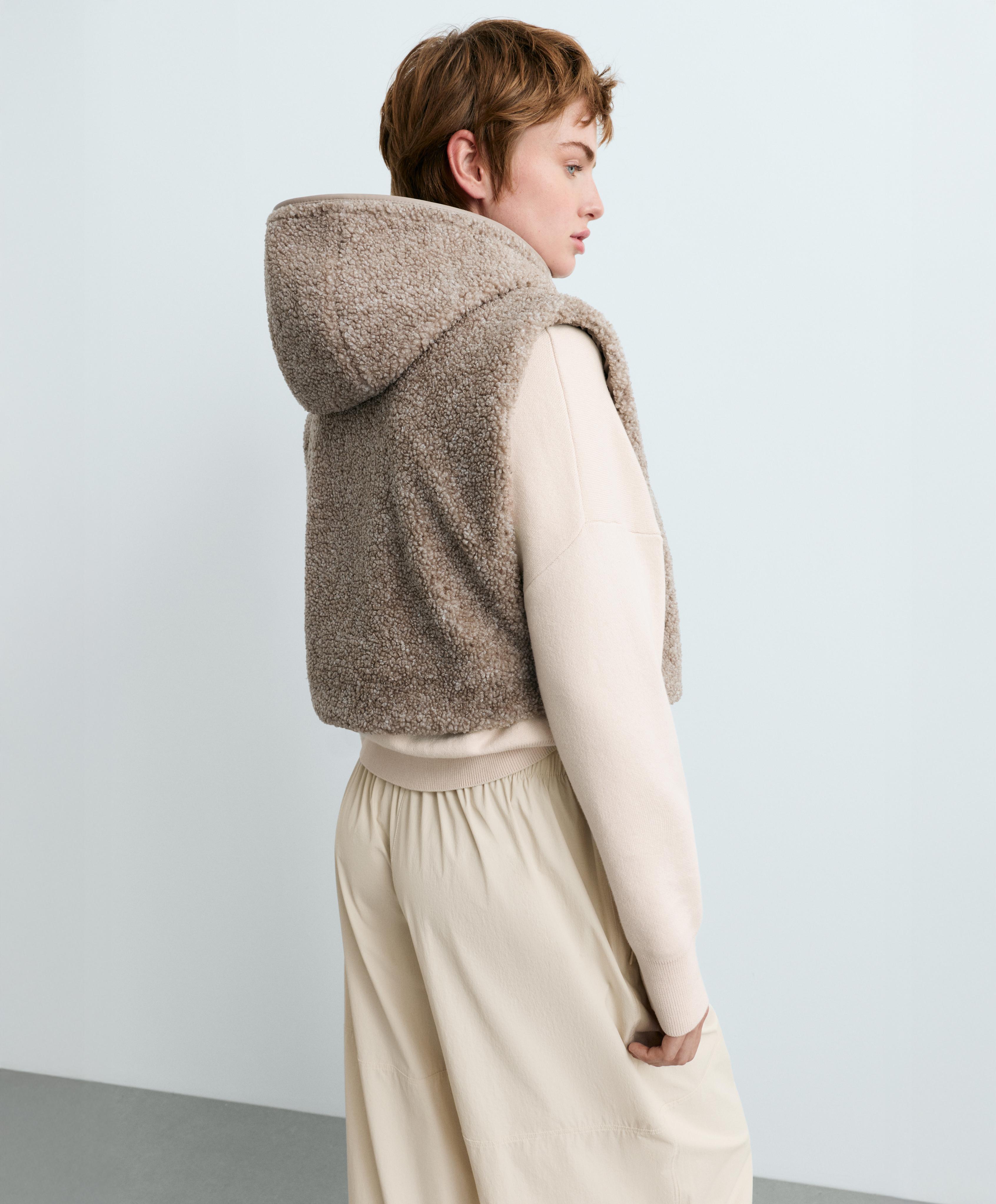 Faux-shearling hooded gilet — MINK MELANGE