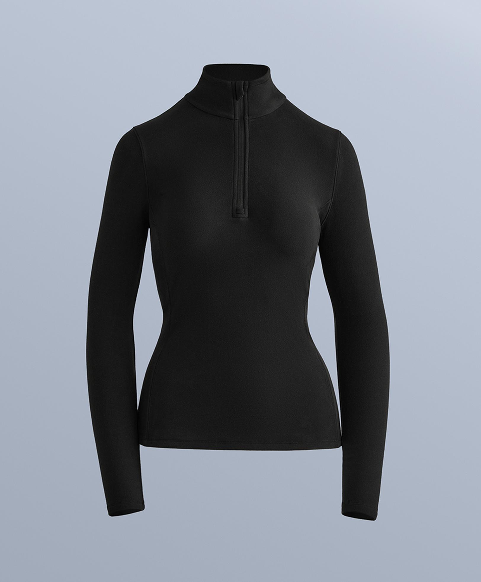 Half-zip polar thermal base layer T-shirt — BLACK